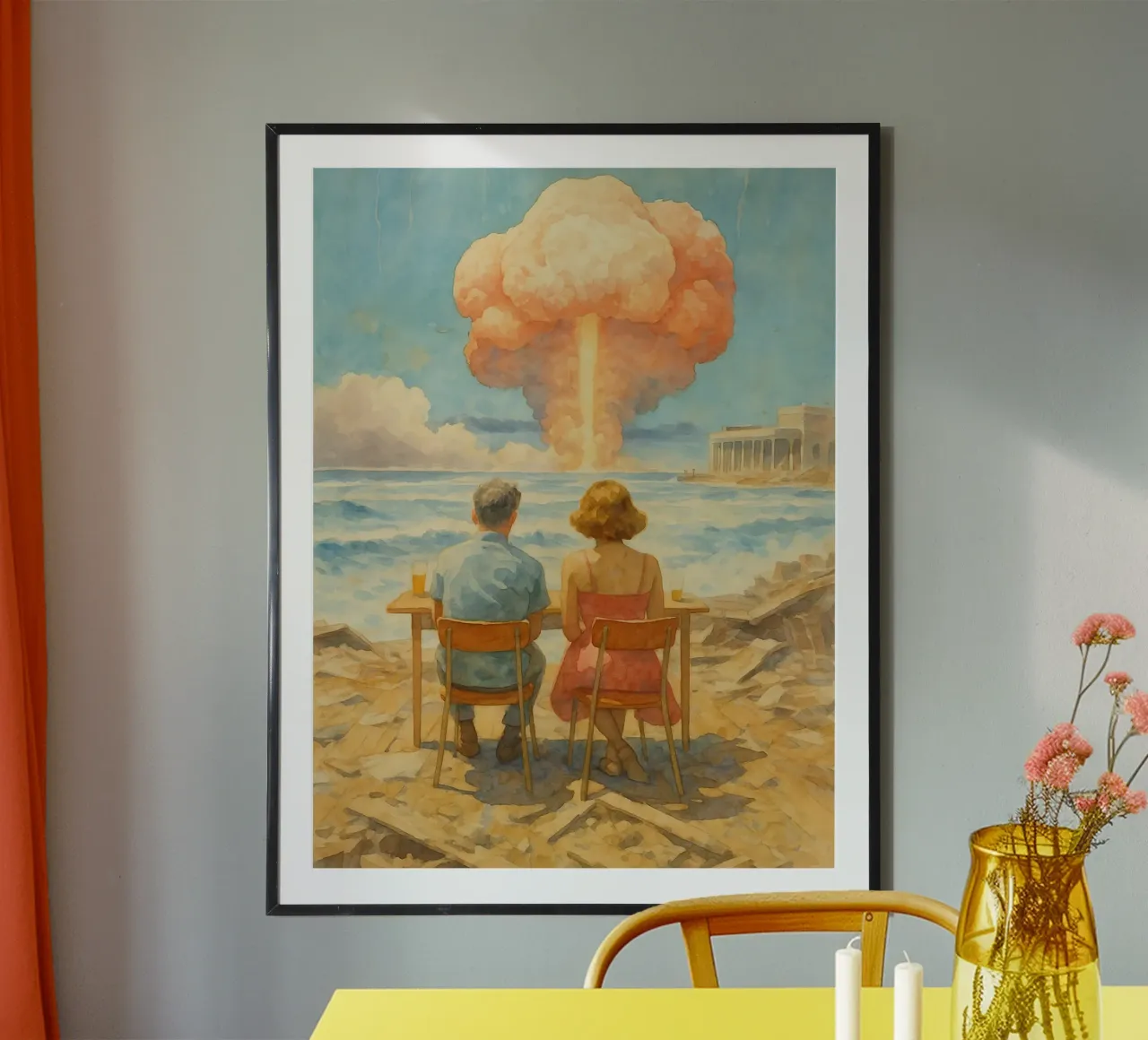 coppia divertente sarcastica guardare la guerra poster con telaio in legno da pakazi