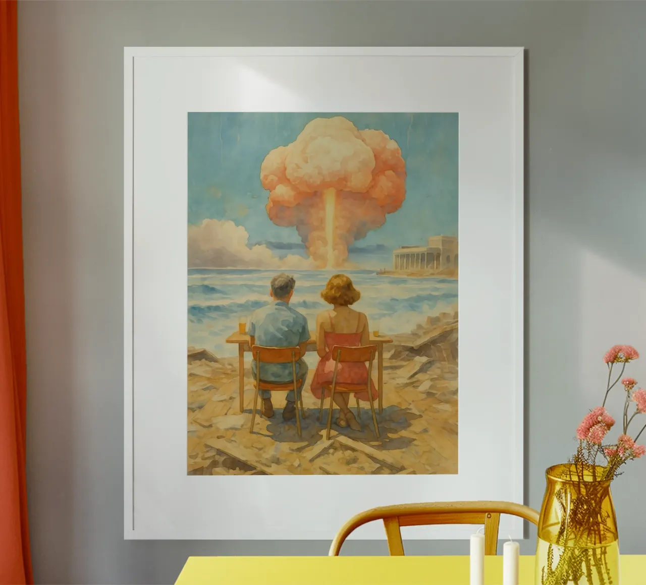 coppia divertente sarcastica guardare la guerra poster con telaio in legno da pakazi