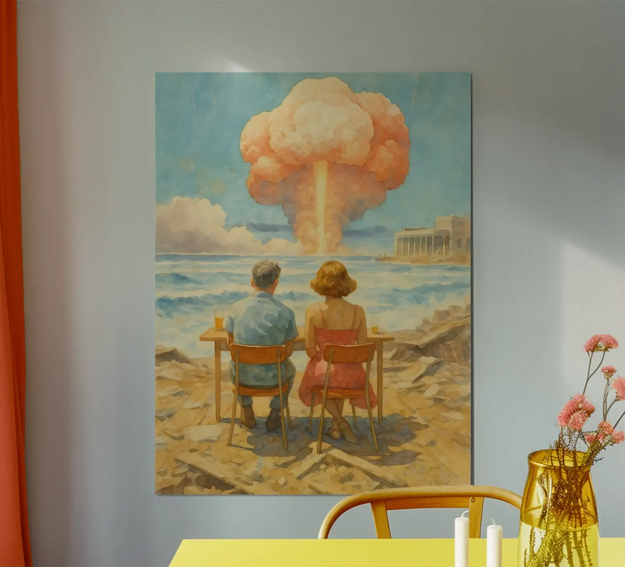 coppia divertente sarcastica guardare la guerra poster con telaio in legno da pakazi