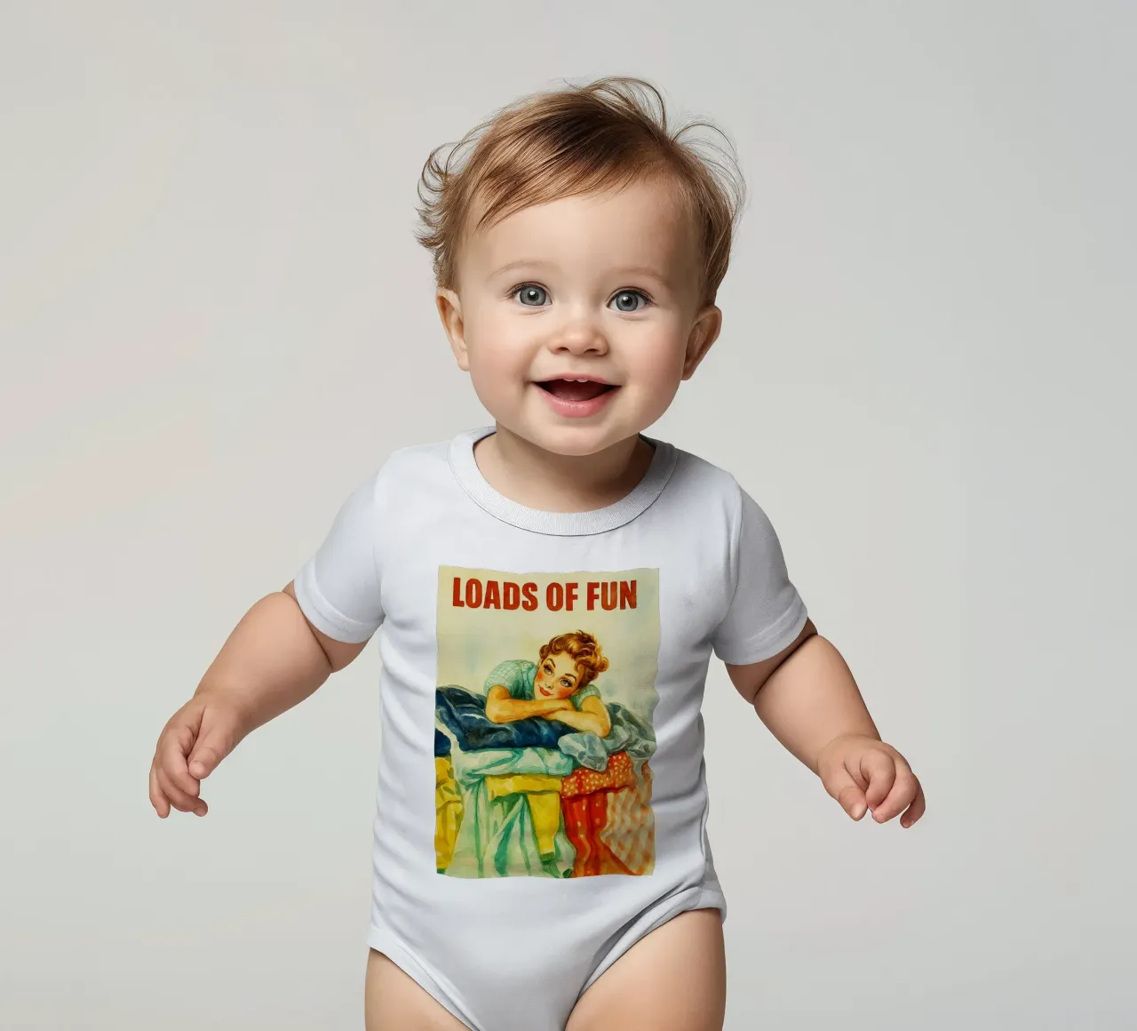 funny women laundry loads of fun retro painting short-sleeve baby romper by pakazi