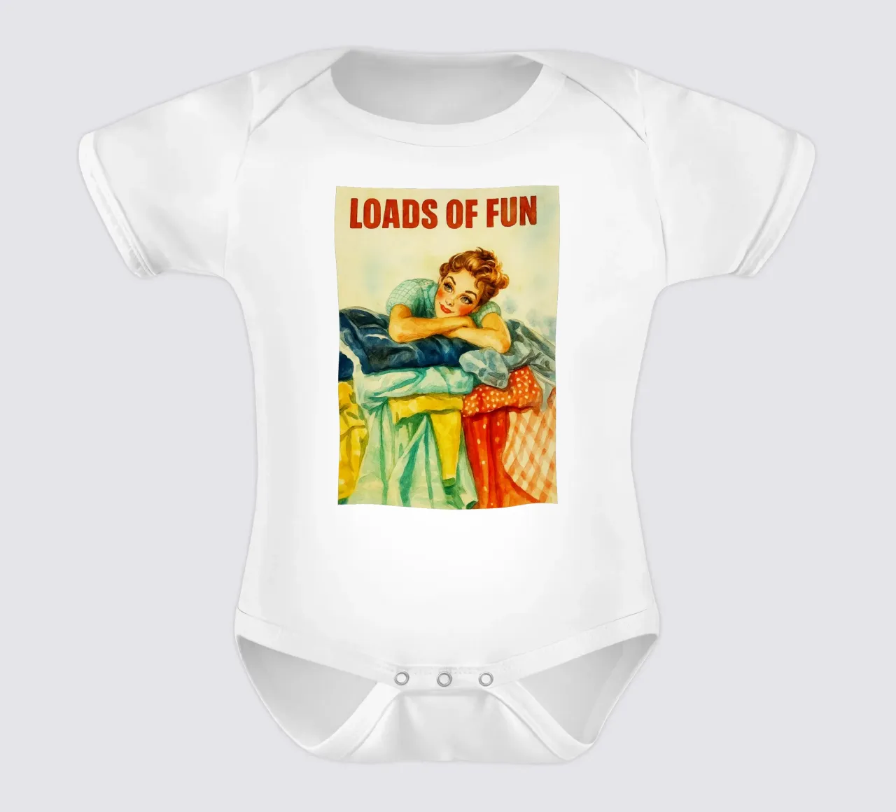 funny women laundry loads of fun retro painting short-sleeve baby romper by pakazi