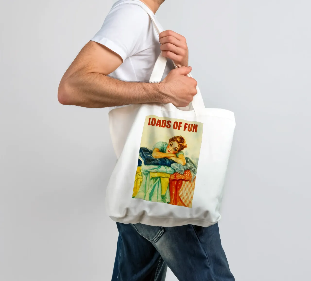 funny women laundry loads of fun retro painting tote bag by pakazi