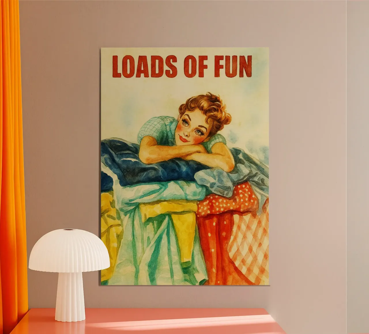 peinture rétro de femmes qui font la lessive en s'amusant poster avec cadre en aluminium de pakazi