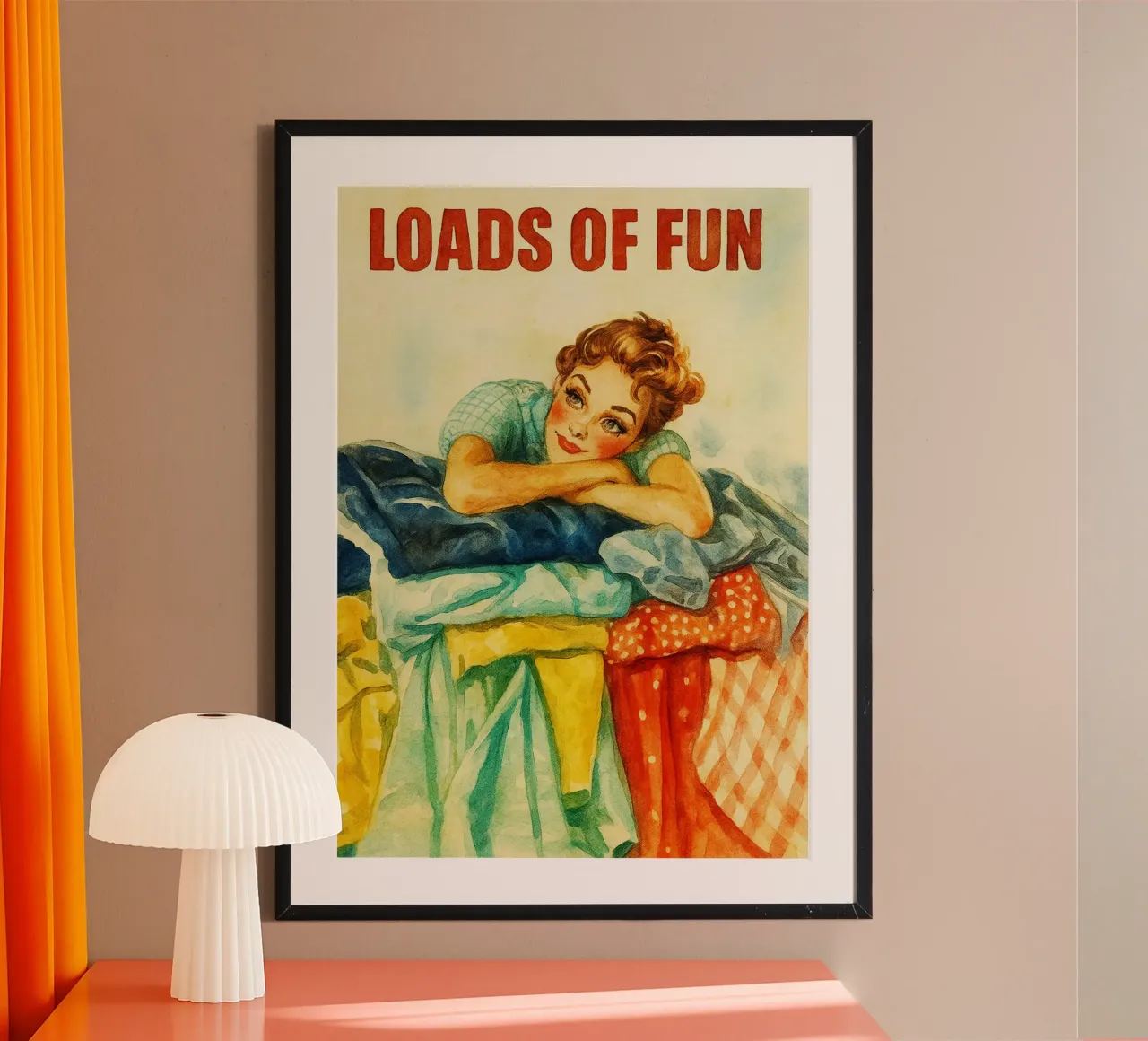 peinture rétro de femmes qui font la lessive en s'amusant poster avec cadre en aluminium de pakazi