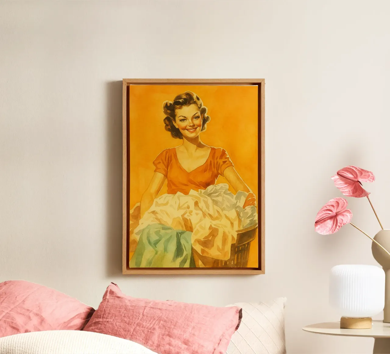 lustige Frauen Wäsche retro Malerei Leinwand mit Schattenfugenrahmen von pakazi