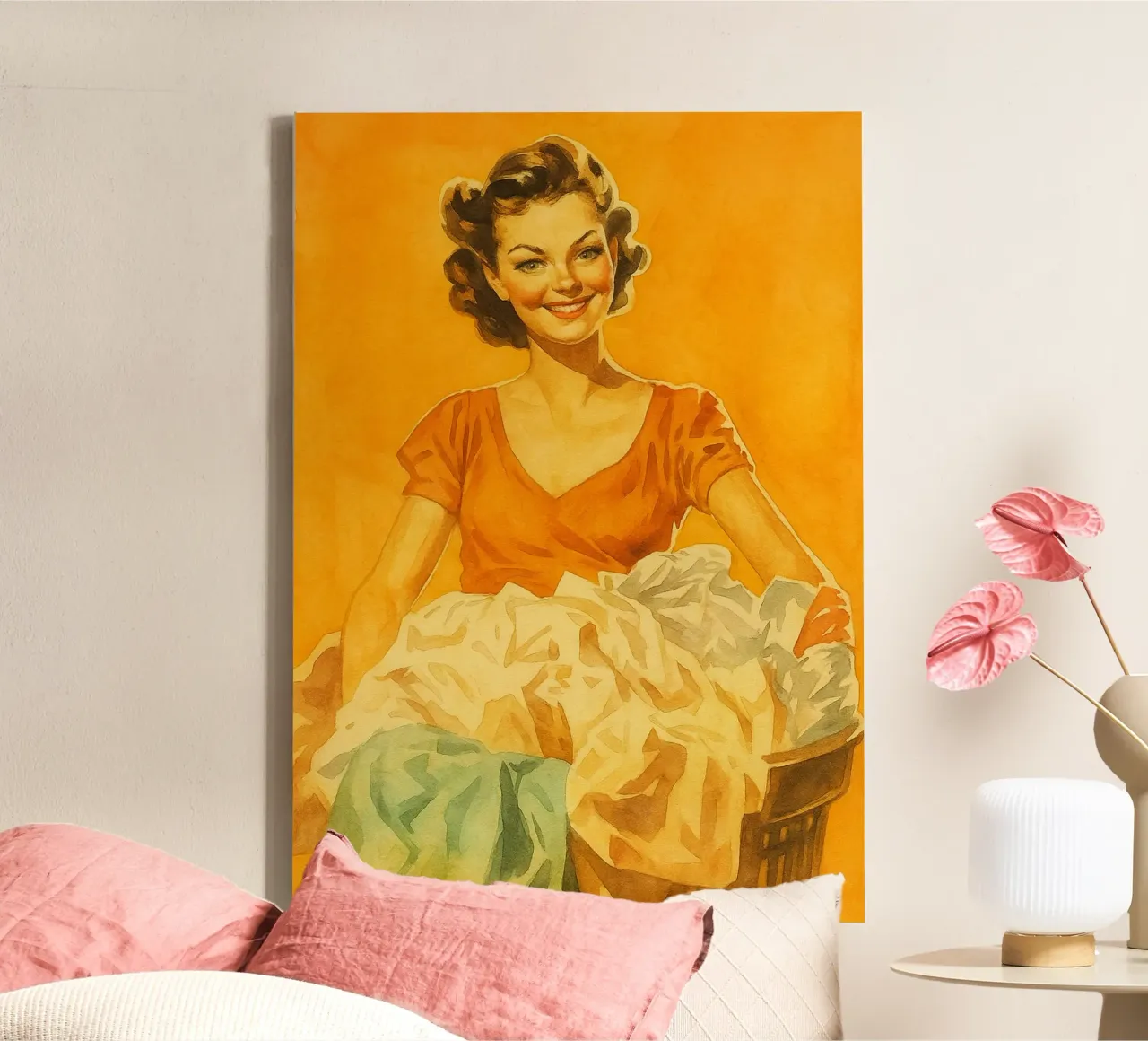 lustige Frauen Wäsche retro Malerei Leinwand mit Schattenfugenrahmen von pakazi