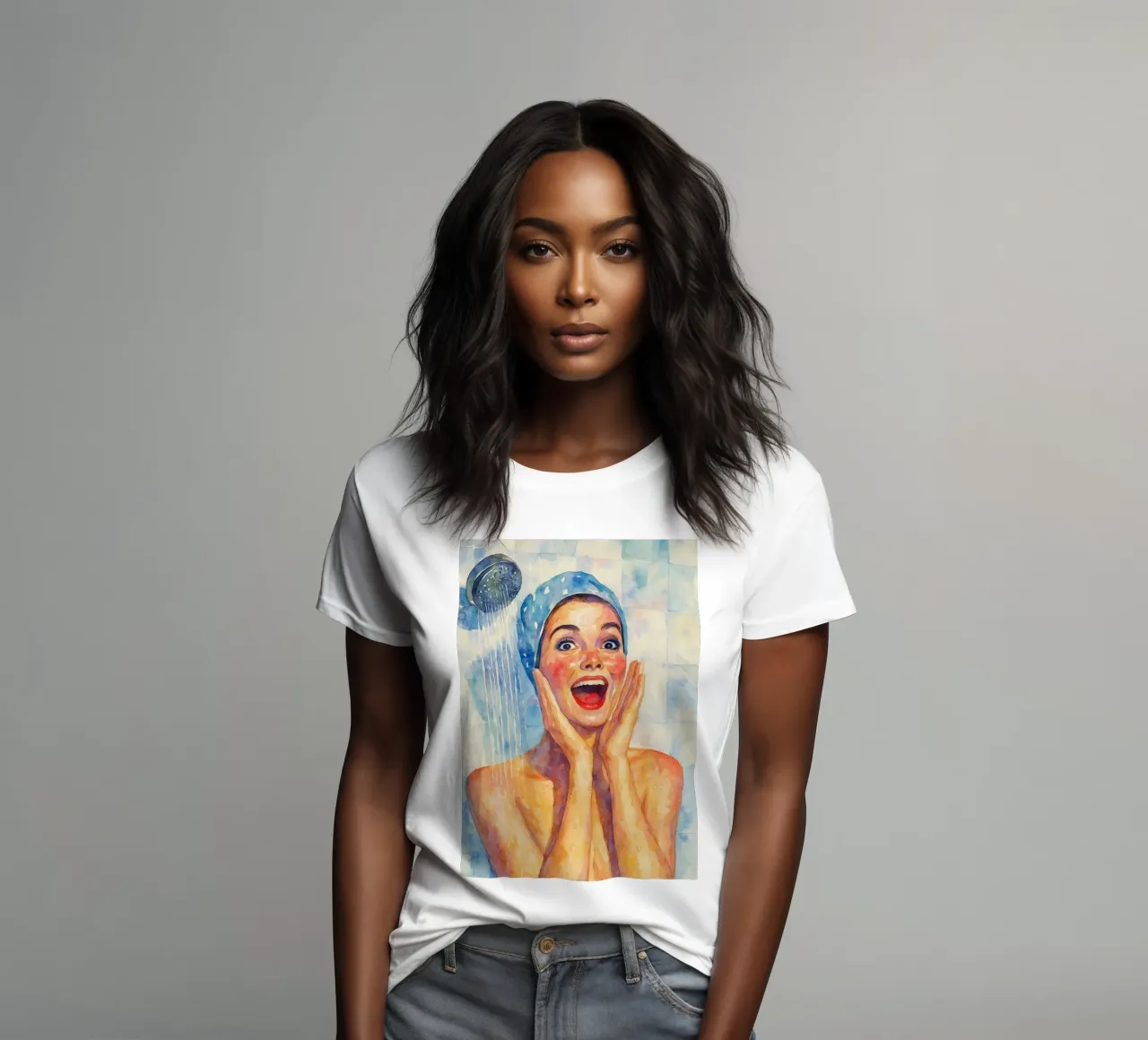 faccia felice donne in bagno pittura classica retrò t-shirt da donna da pakazi