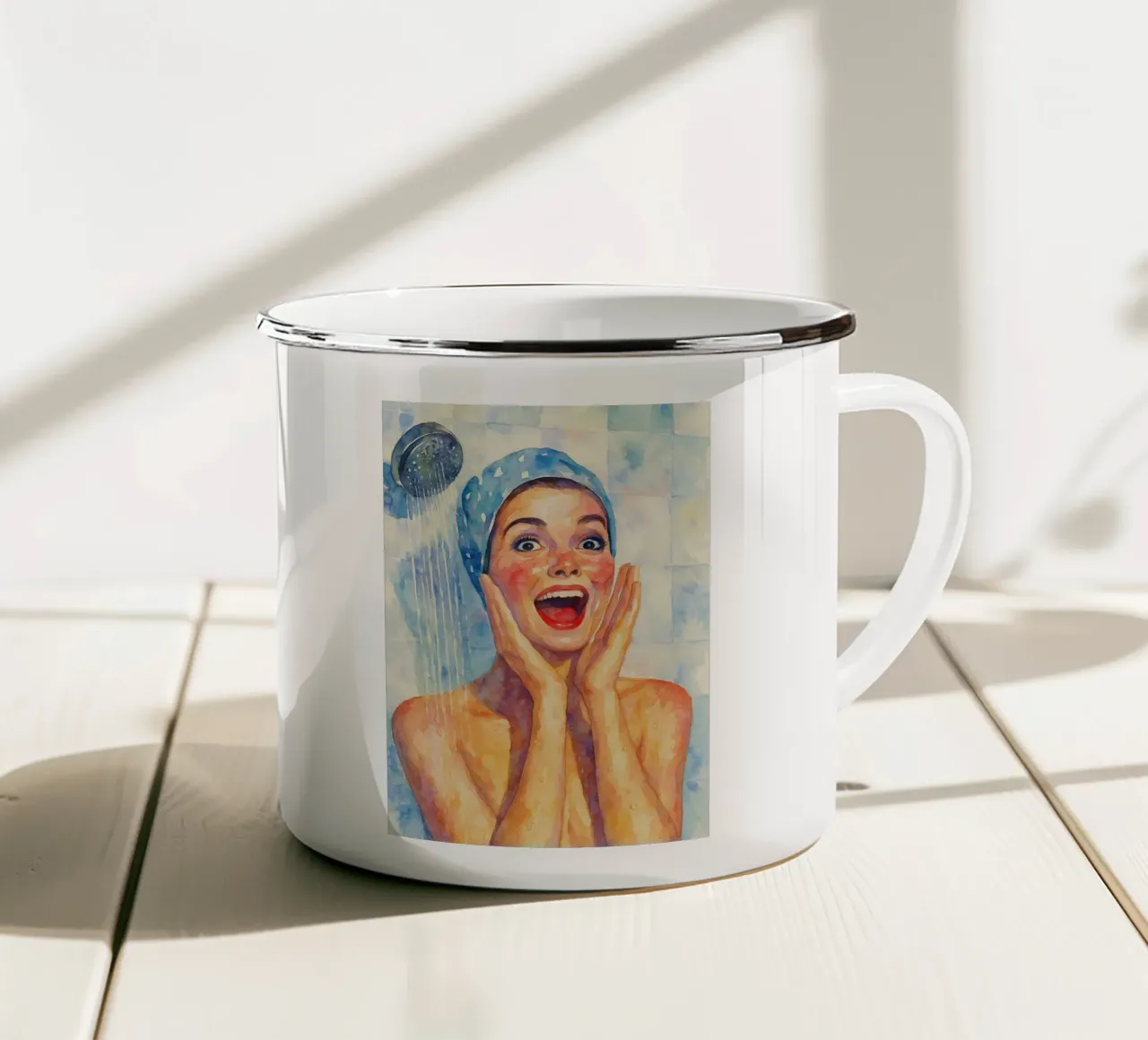 faccia felice donne in bagno pittura classica retrò tazza in smalto da pakazi