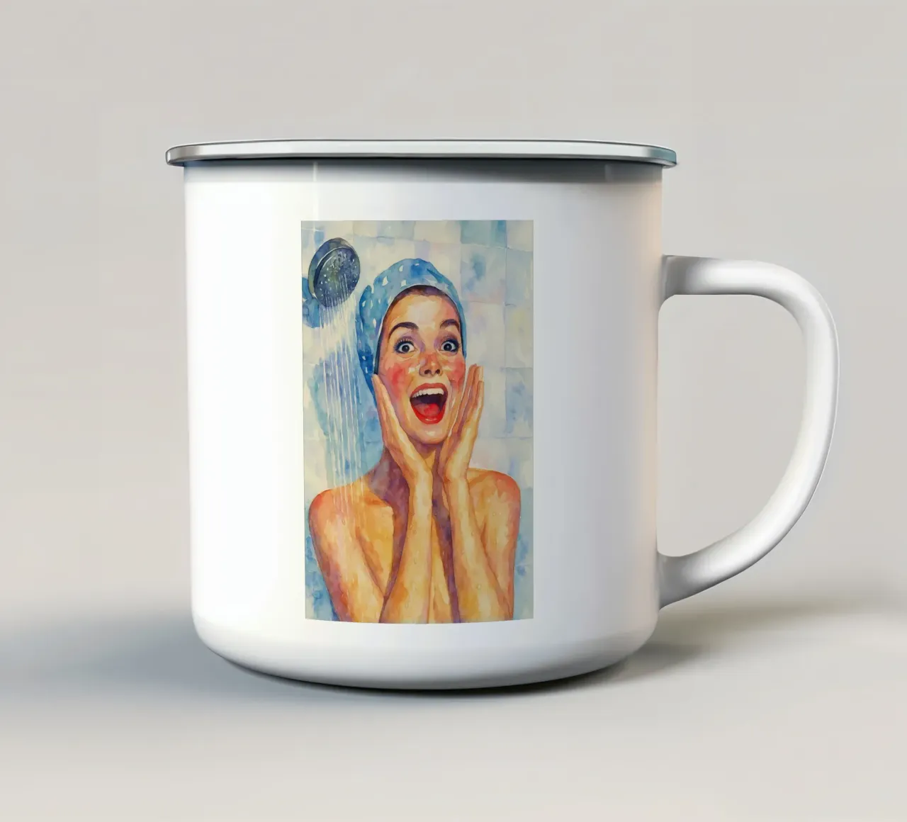 faccia felice donne in bagno pittura classica retrò tazza in smalto da pakazi