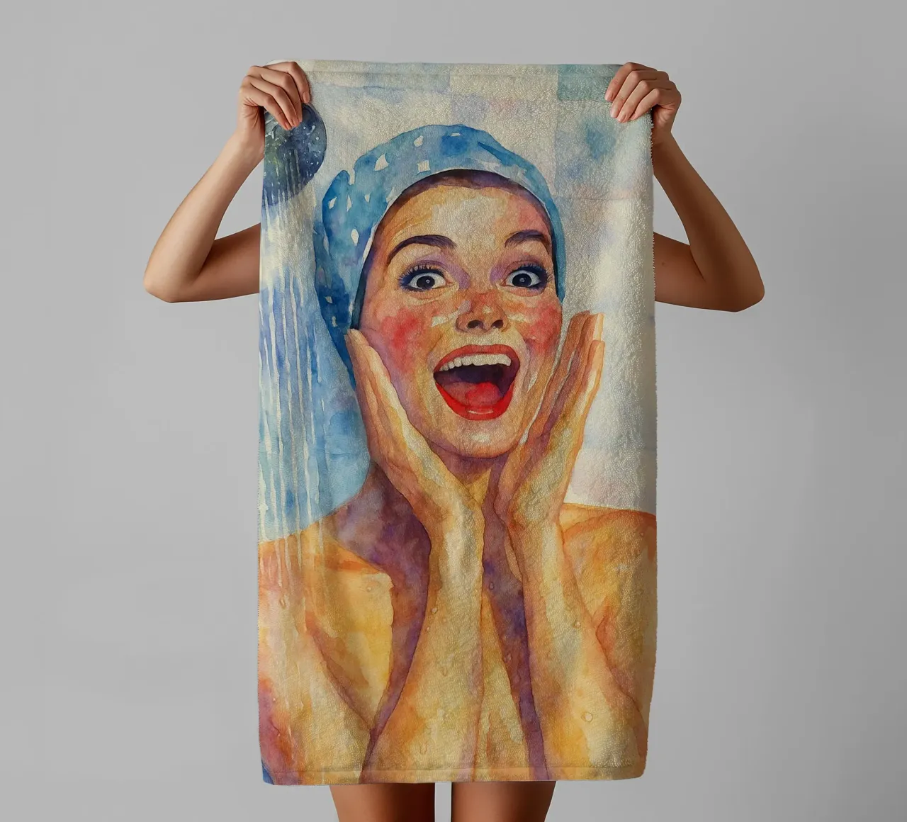 faccia felice donne in bagno pittura classica retrò asciugamano da bagno da pakazi