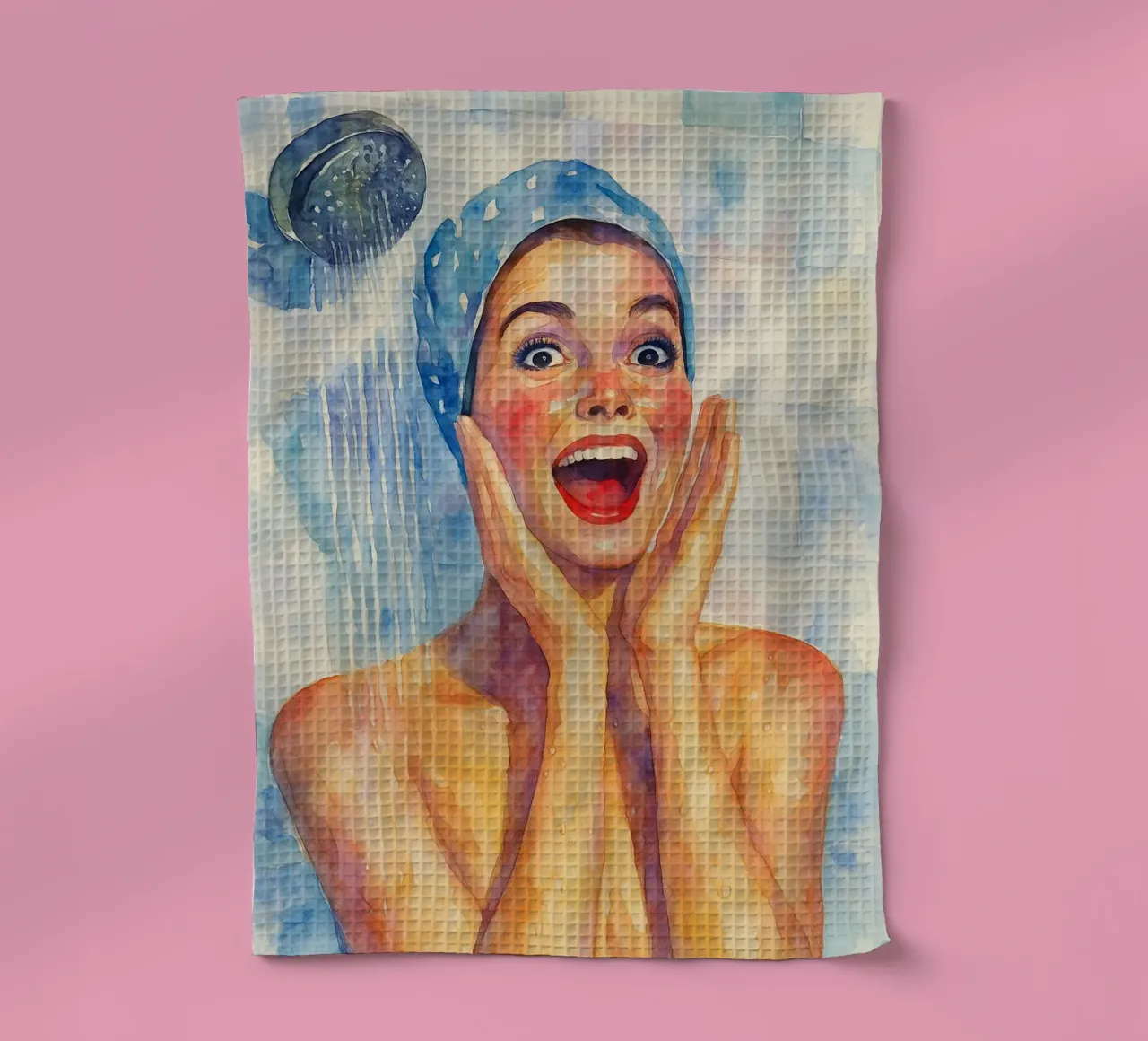 peinture classique rétro de femmes dans la salle de bain avec un visage souriant torchon de pakazi