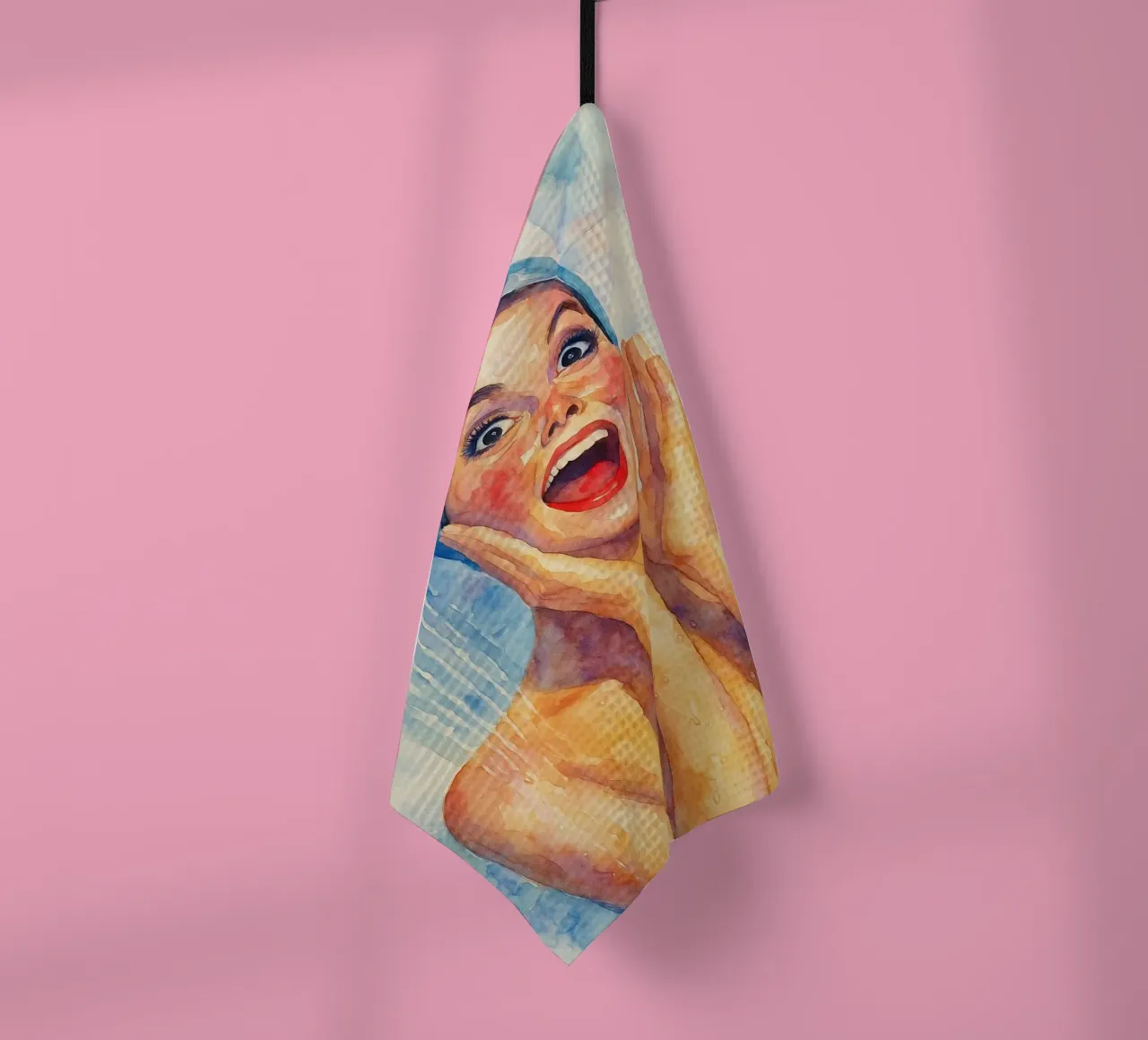 peinture classique rétro de femmes dans la salle de bain avec un visage souriant torchon de pakazi
