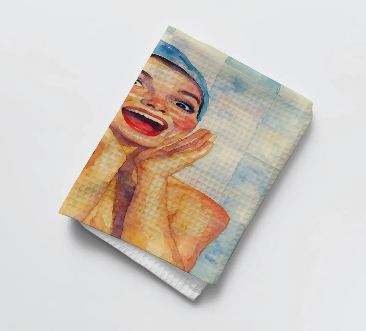 peinture classique rétro de femmes dans la salle de bain avec un visage souriant torchon de pakazi