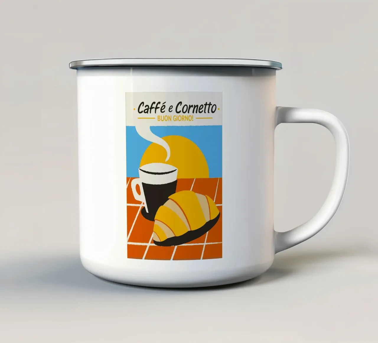 cornetto al caffè tazza in smalto da Bernadette Miller