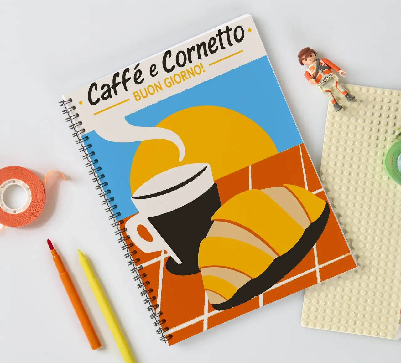 coffee croissant spiral notebook by Bernadette Miller