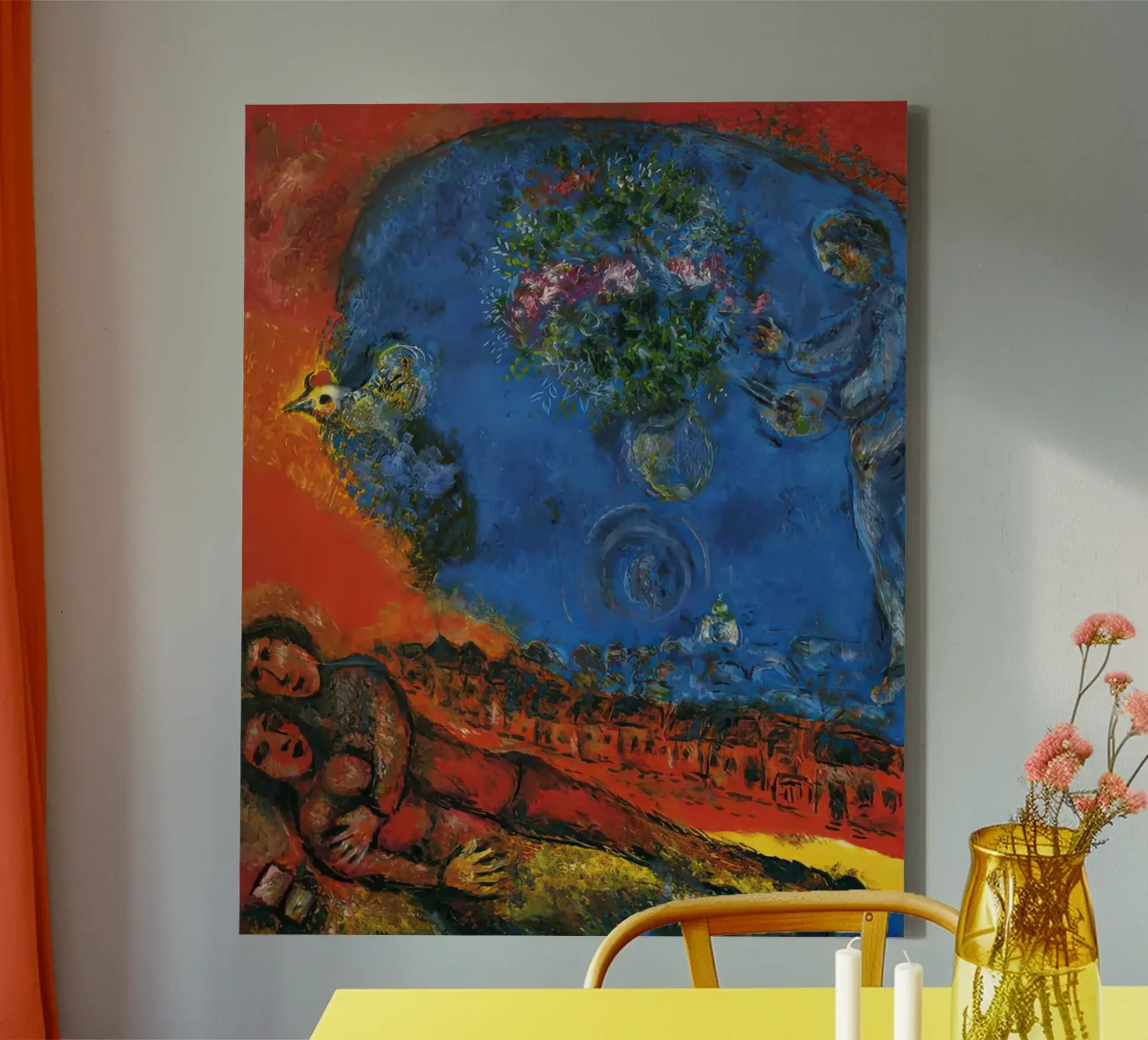 Couple on a Red Background - Marc Chagall canvas by MC Exhebition