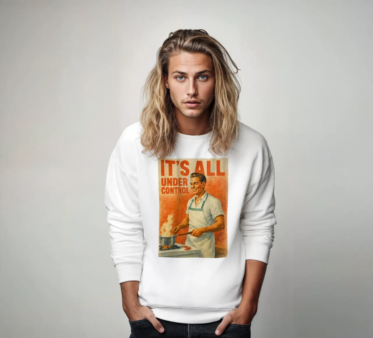 hombre cocinando todo bajo control divertido sudadera de pakazi