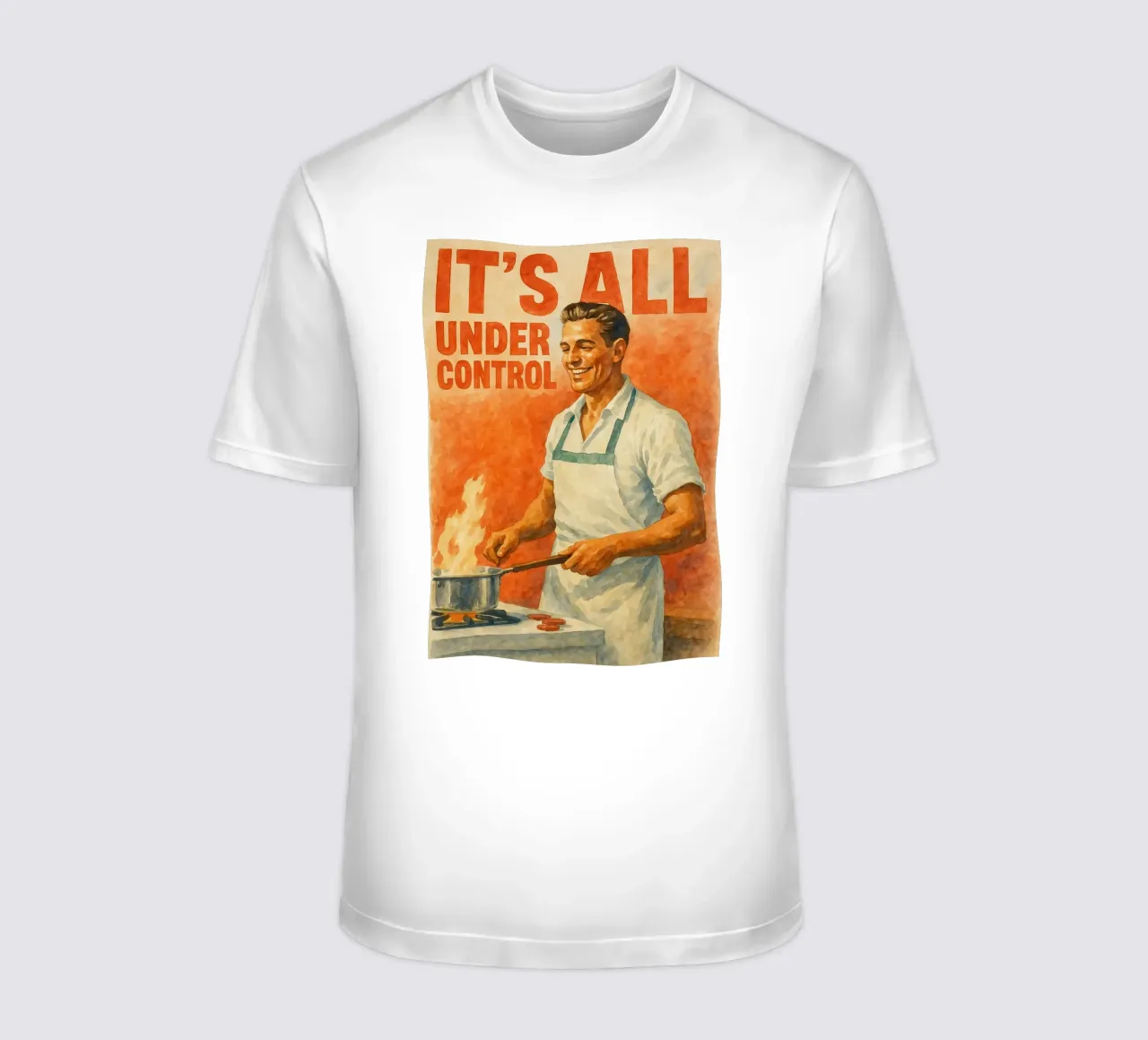hombre cocinando todo bajo control divertido camiseta de pakazi