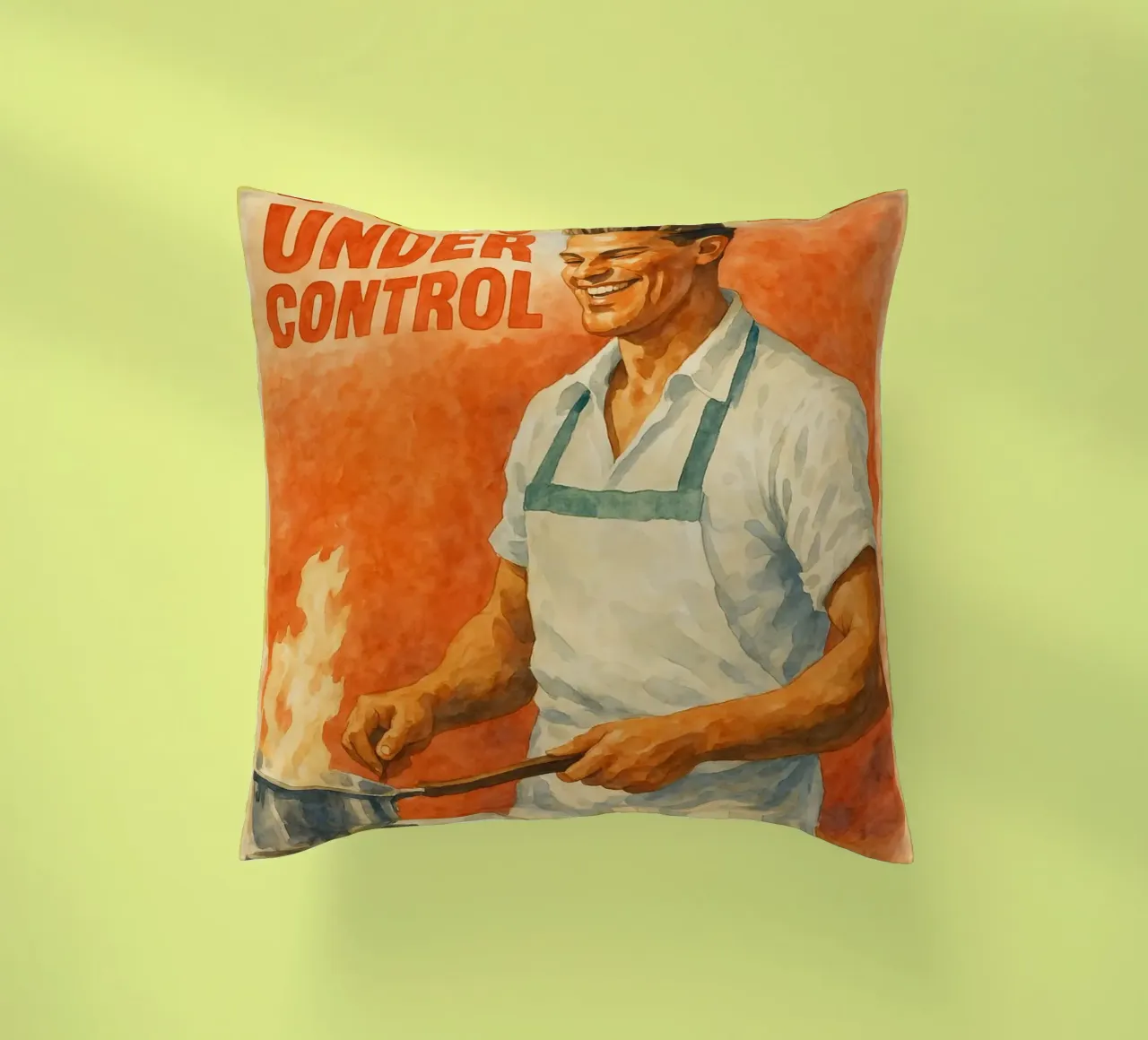 man cooking its all under control funny decorative cushion by pakazi