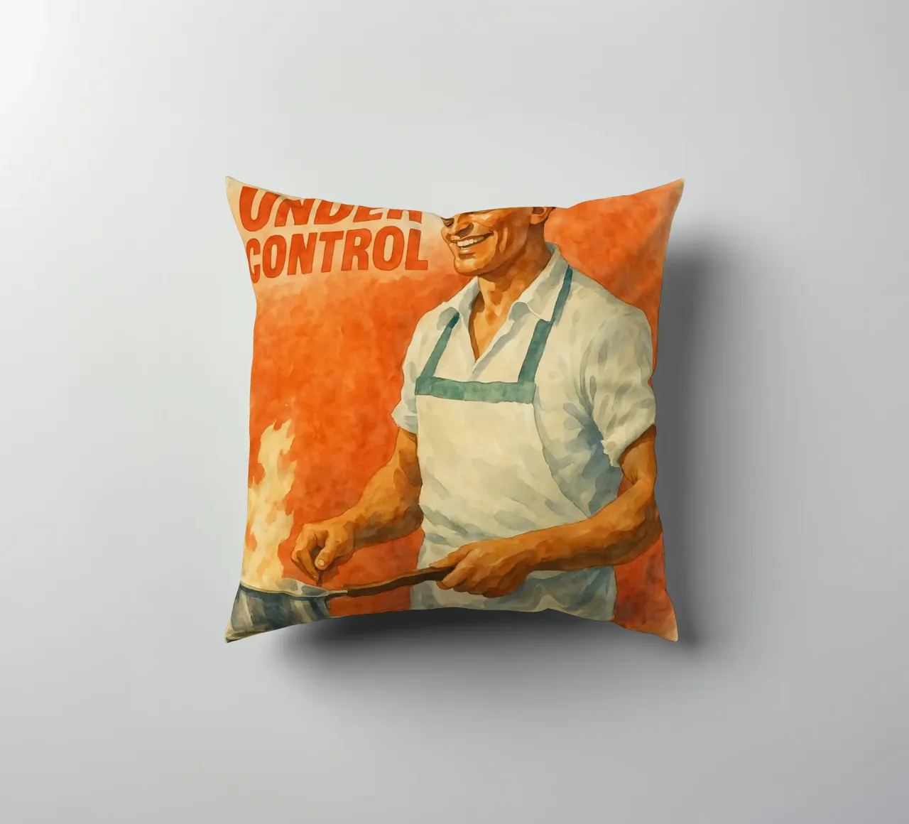 man cooking its all under control funny decorative cushion by pakazi