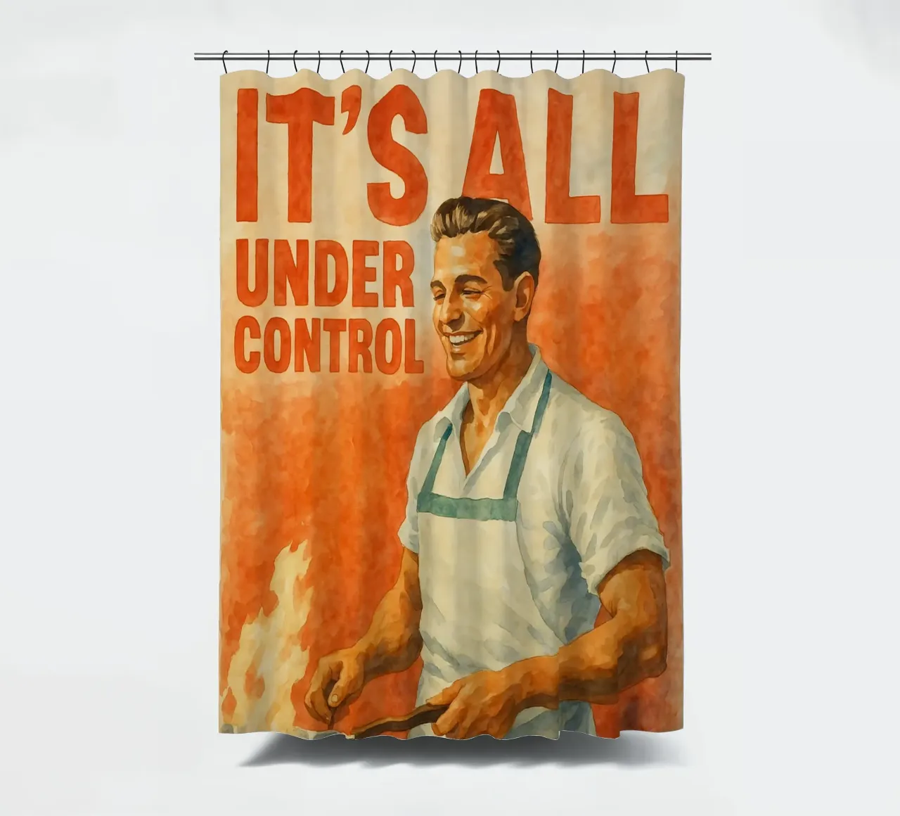 hombre cocinando todo bajo control divertido cortina de baño de pakazi