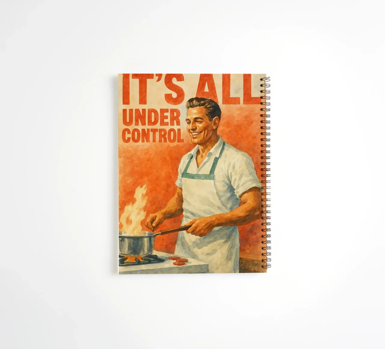 man cooking its all under control funny spiral notebook by pakazi