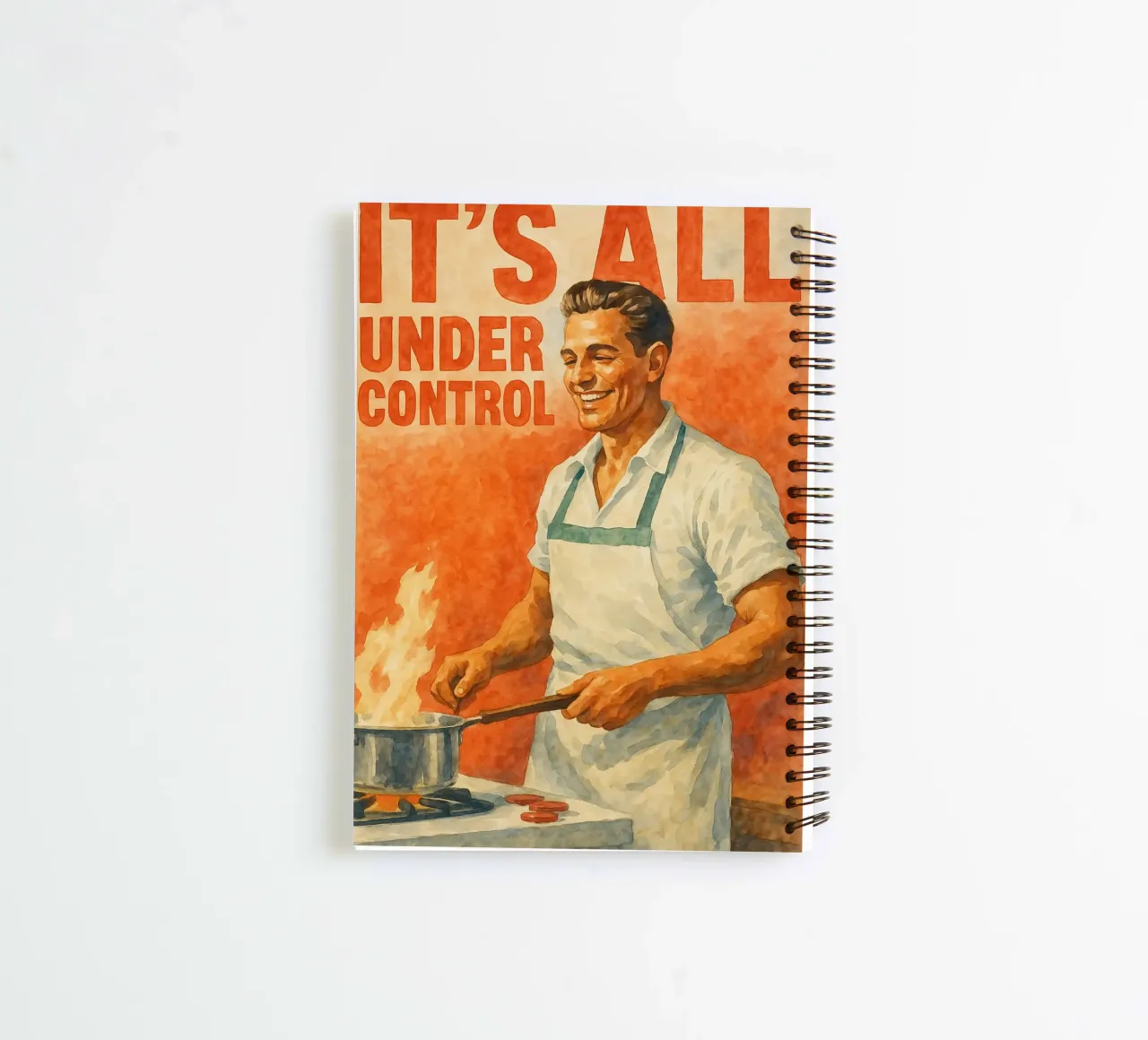 man cooking its all under control funny spiral notebook by pakazi