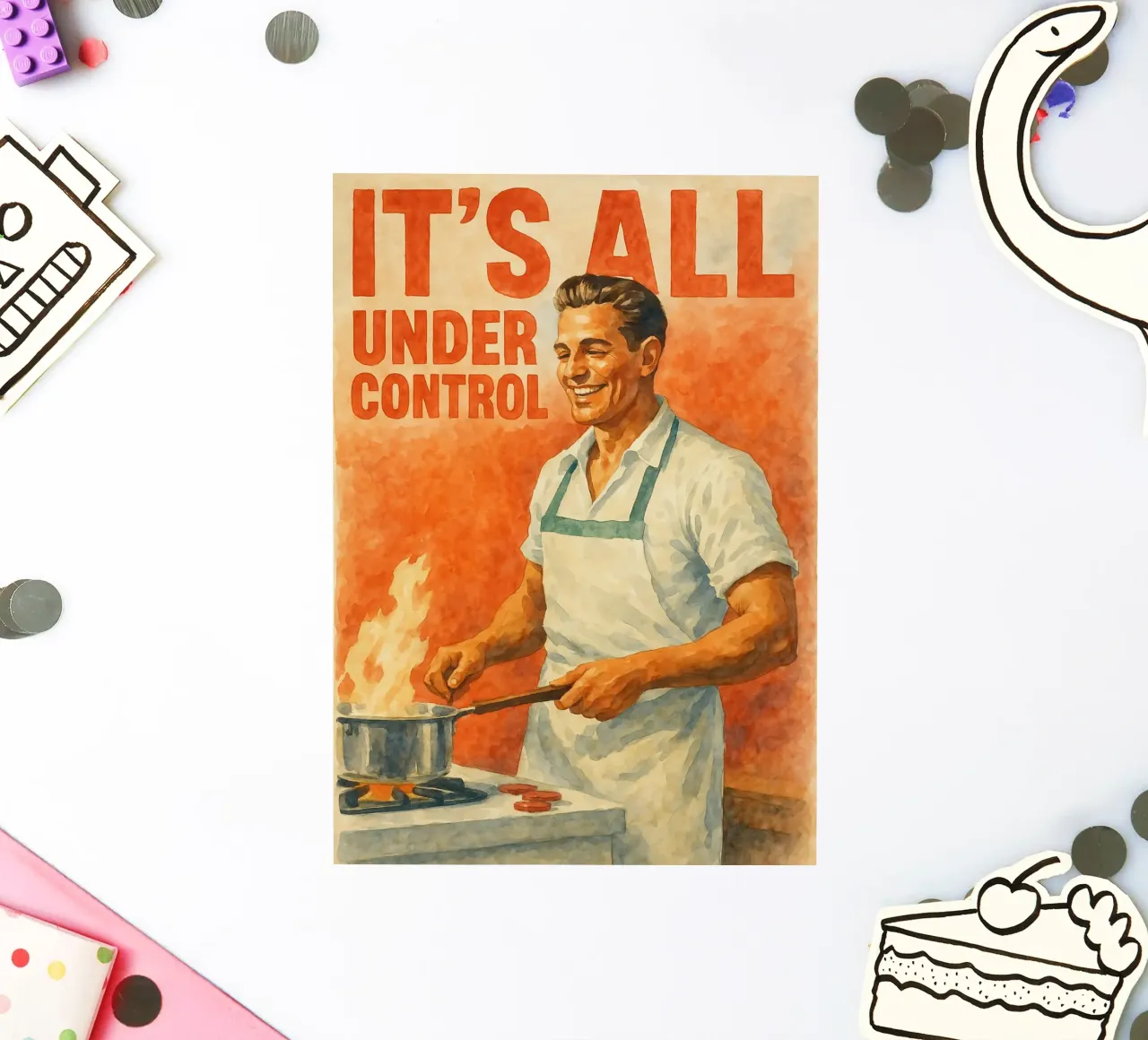 hombre cocinando todo bajo control divertido pegatina de pakazi