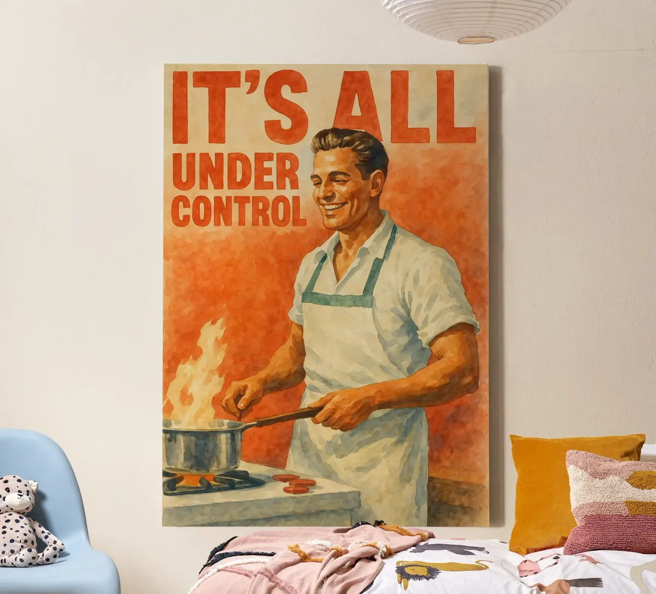 man cooking its all under control funny canvas by pakazi