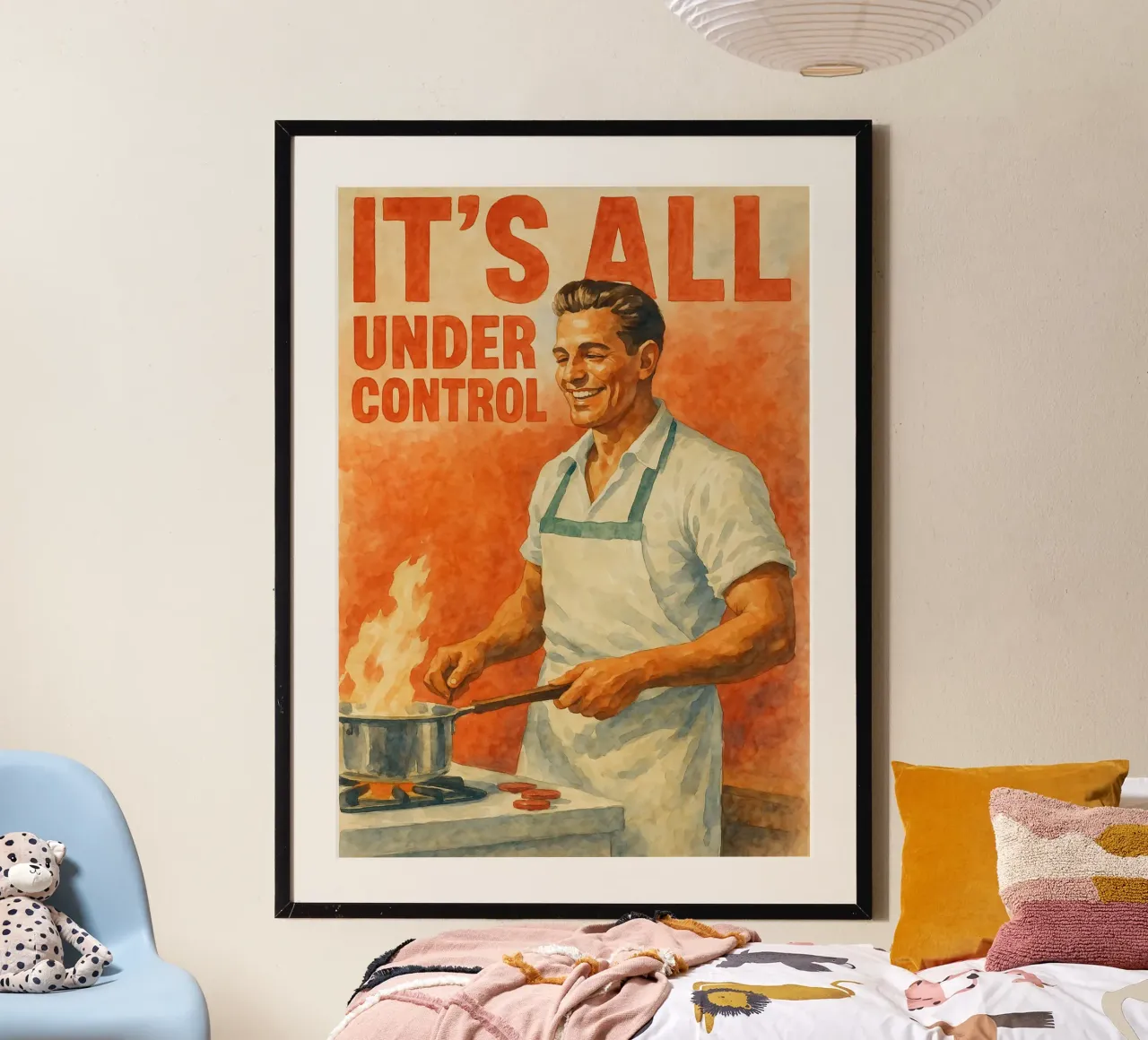 hombre cocinando todo bajo control divertido hahnemühle de pakazi