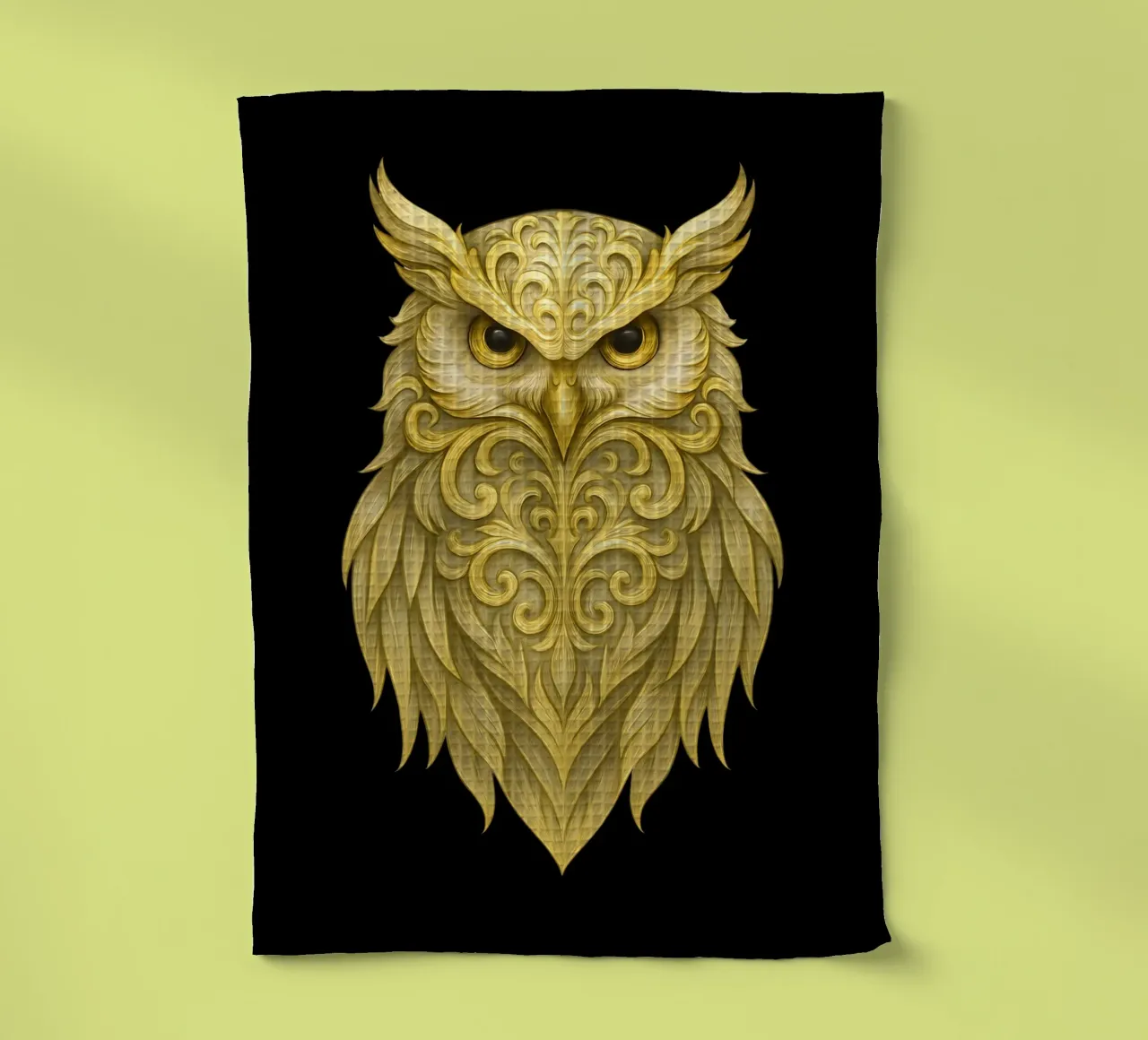 Gufo reale d'oro con motivi di piume ornate canovaccio da cucina da LM2KONE