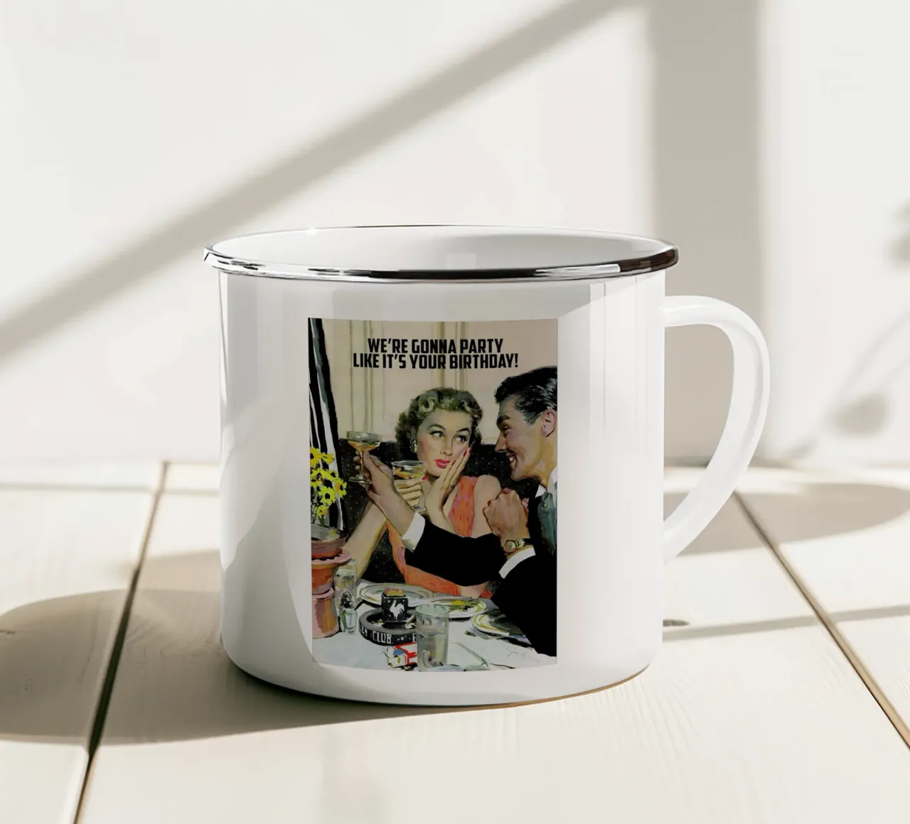 Were Gonna Party tazza in smalto da Gallery Print and Art Limited