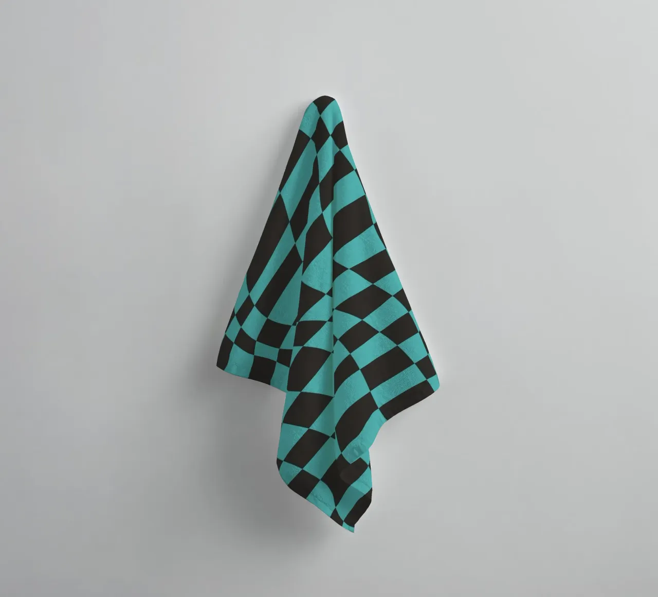 Black and teal wavy checker towel by Little Dean