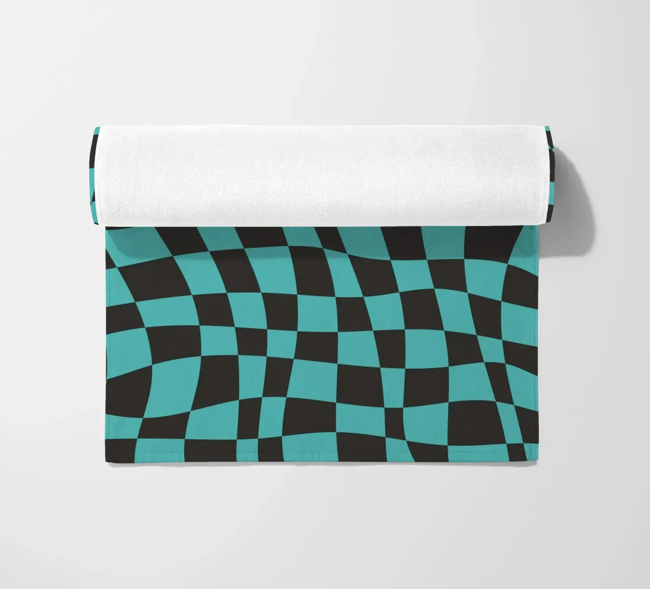 Black and teal wavy checker beach towel by Little Dean