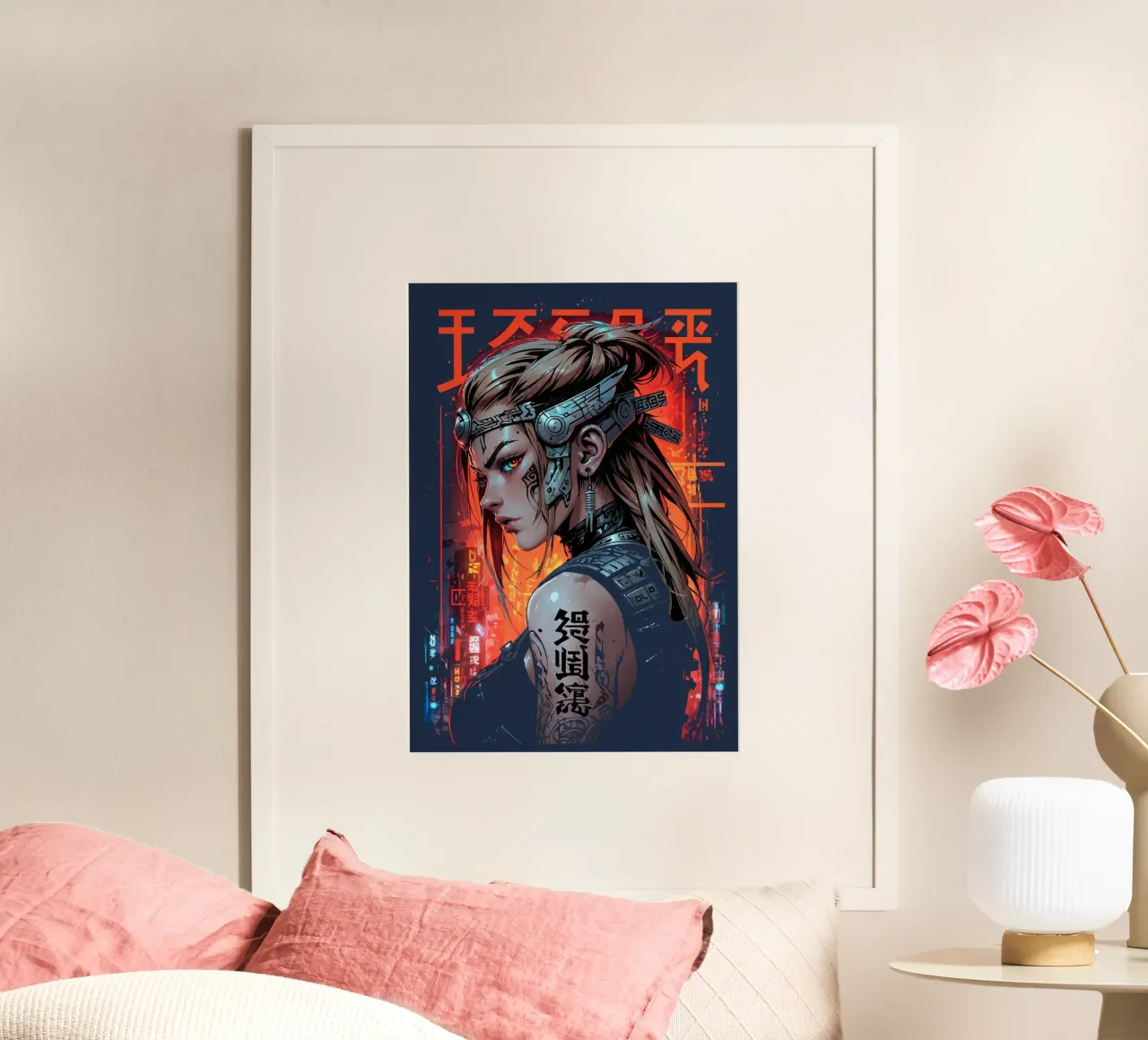 Donna cyberpunk futuristica poster con telaio in legno da LM2KONE