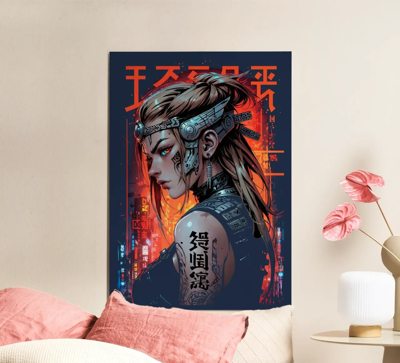 Donna cyberpunk futuristica poster con telaio in legno da LM2KONE