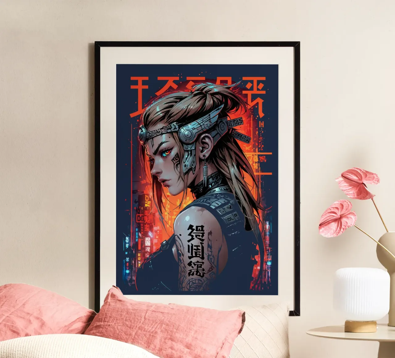 Donna cyberpunk futuristica poster con telaio in legno da LM2KONE