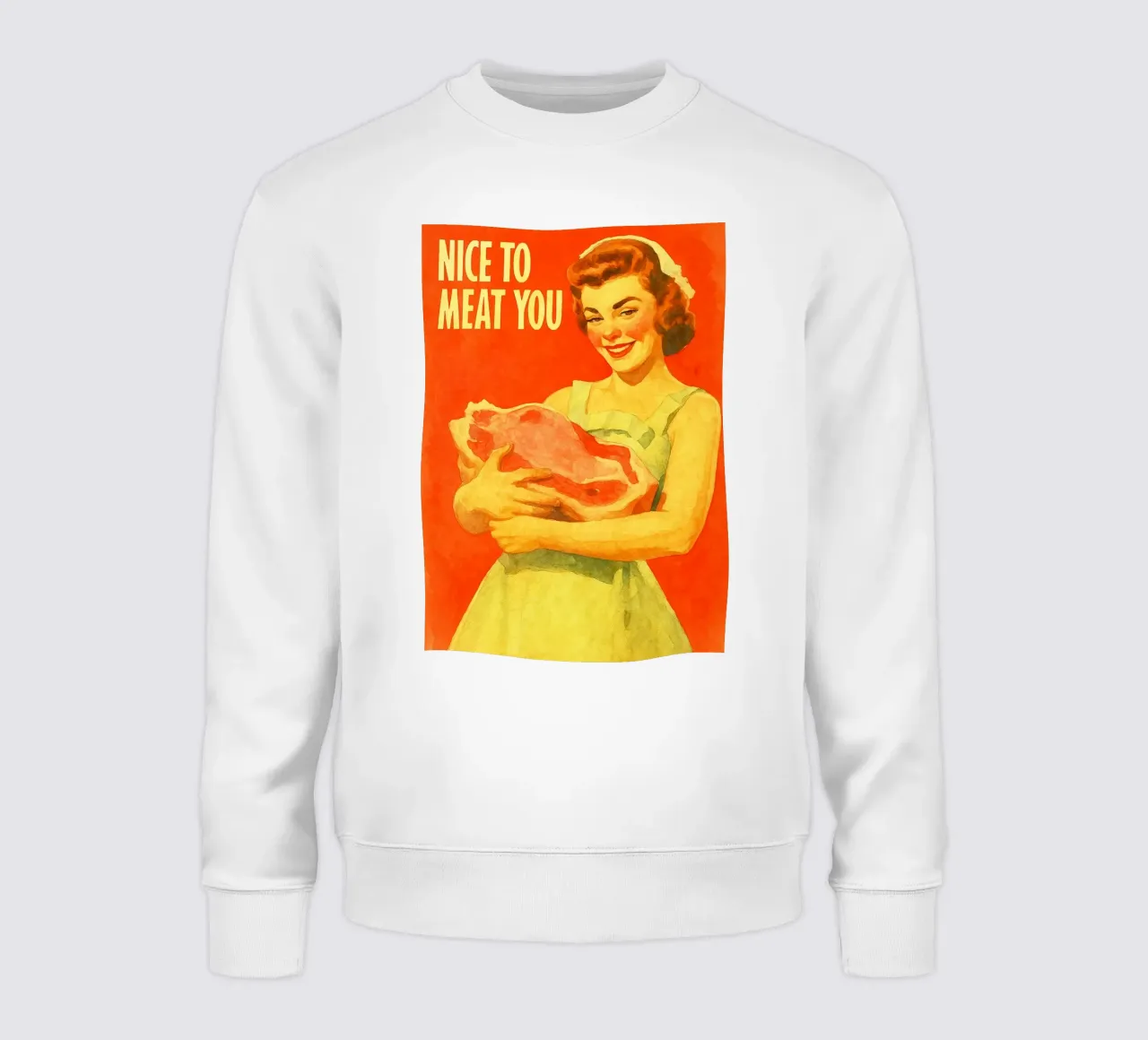 nice to meat you woman retro classic painting sweatshirt by pakazi