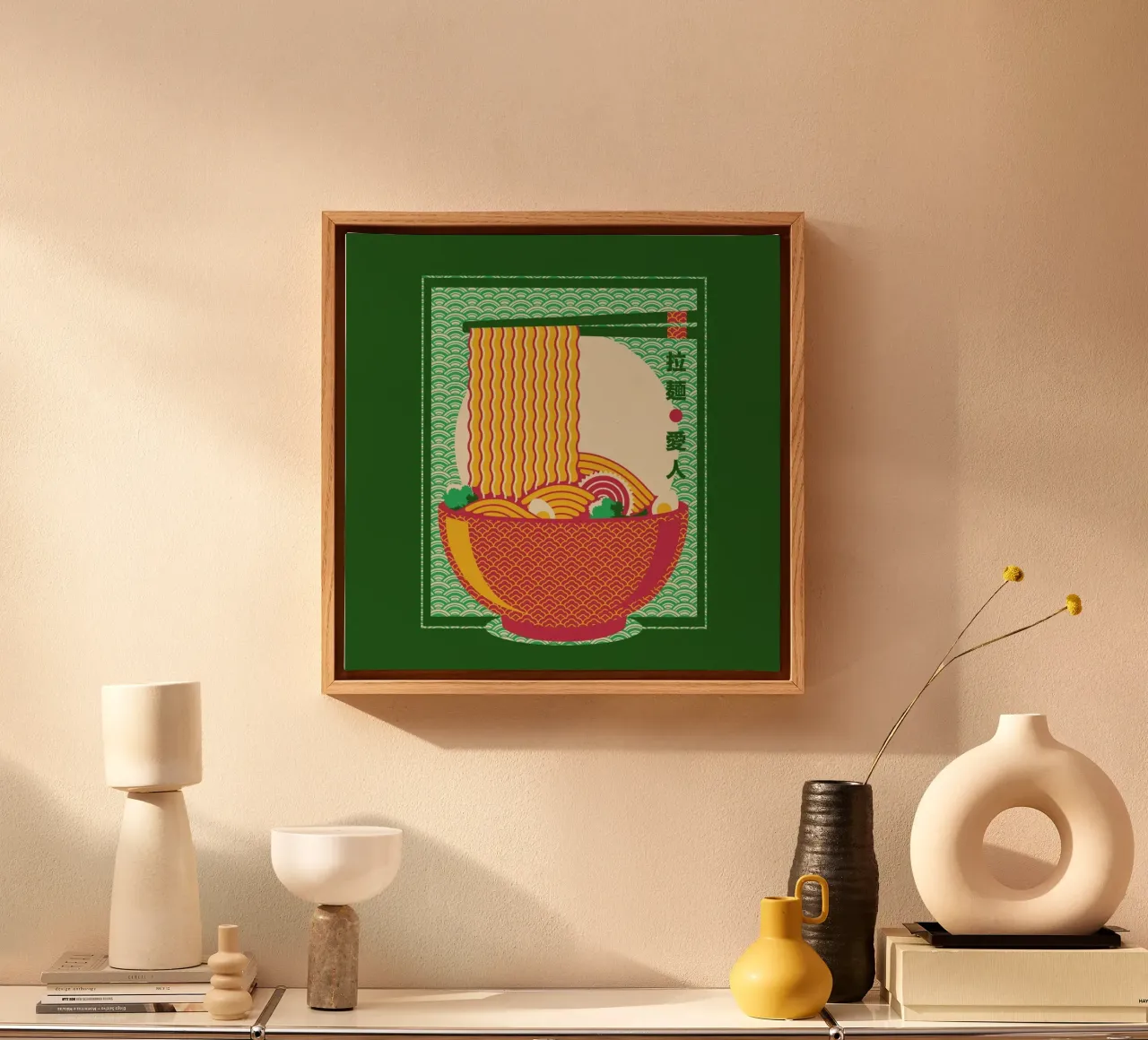 Minimalisme Ramen Noodles Traditioneel Japans Patroon canvas met Baklijst van Tobe Fonseca
