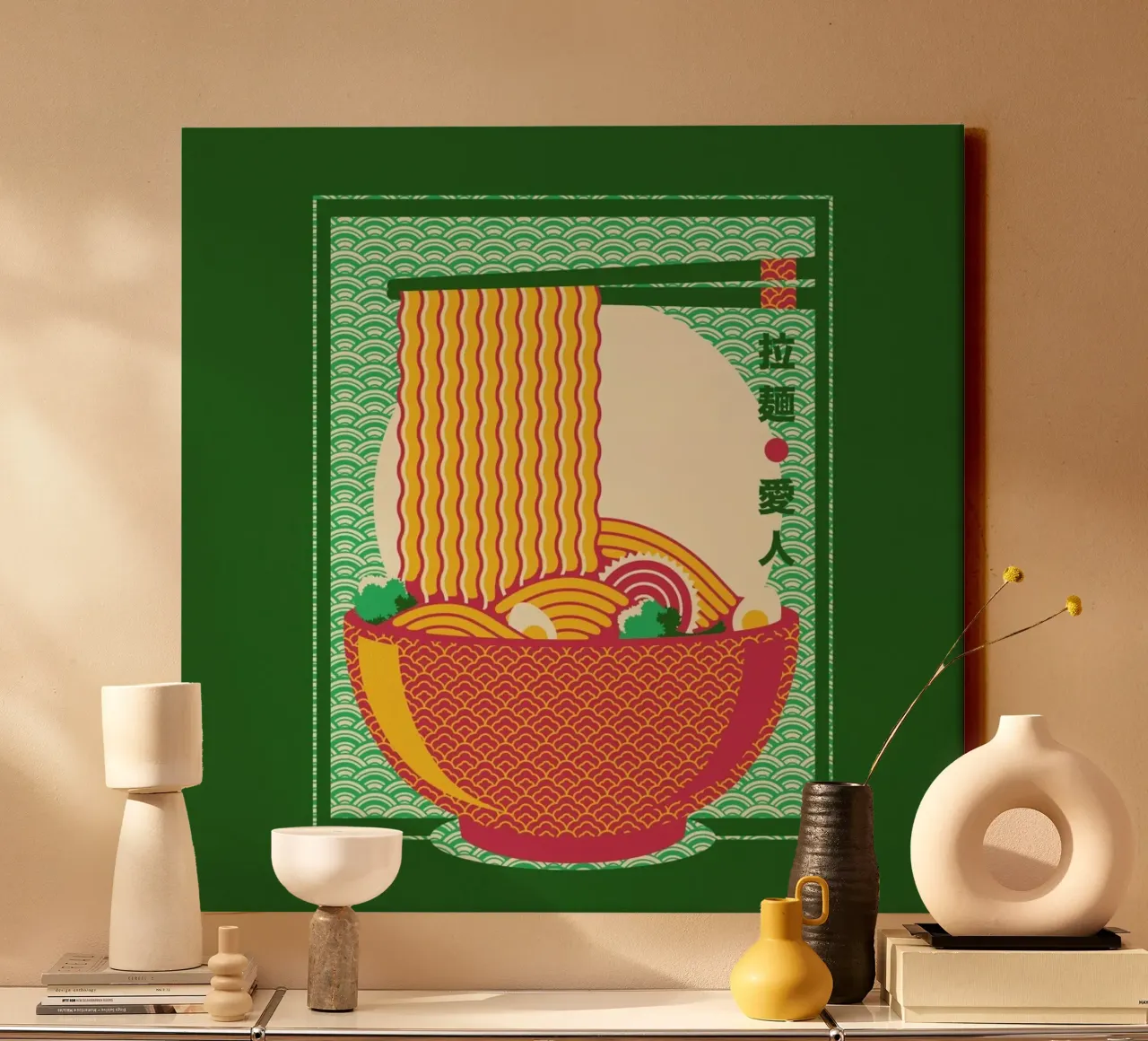 Minimalisme Ramen Noodles Traditioneel Japans Patroon canvas met Baklijst van Tobe Fonseca