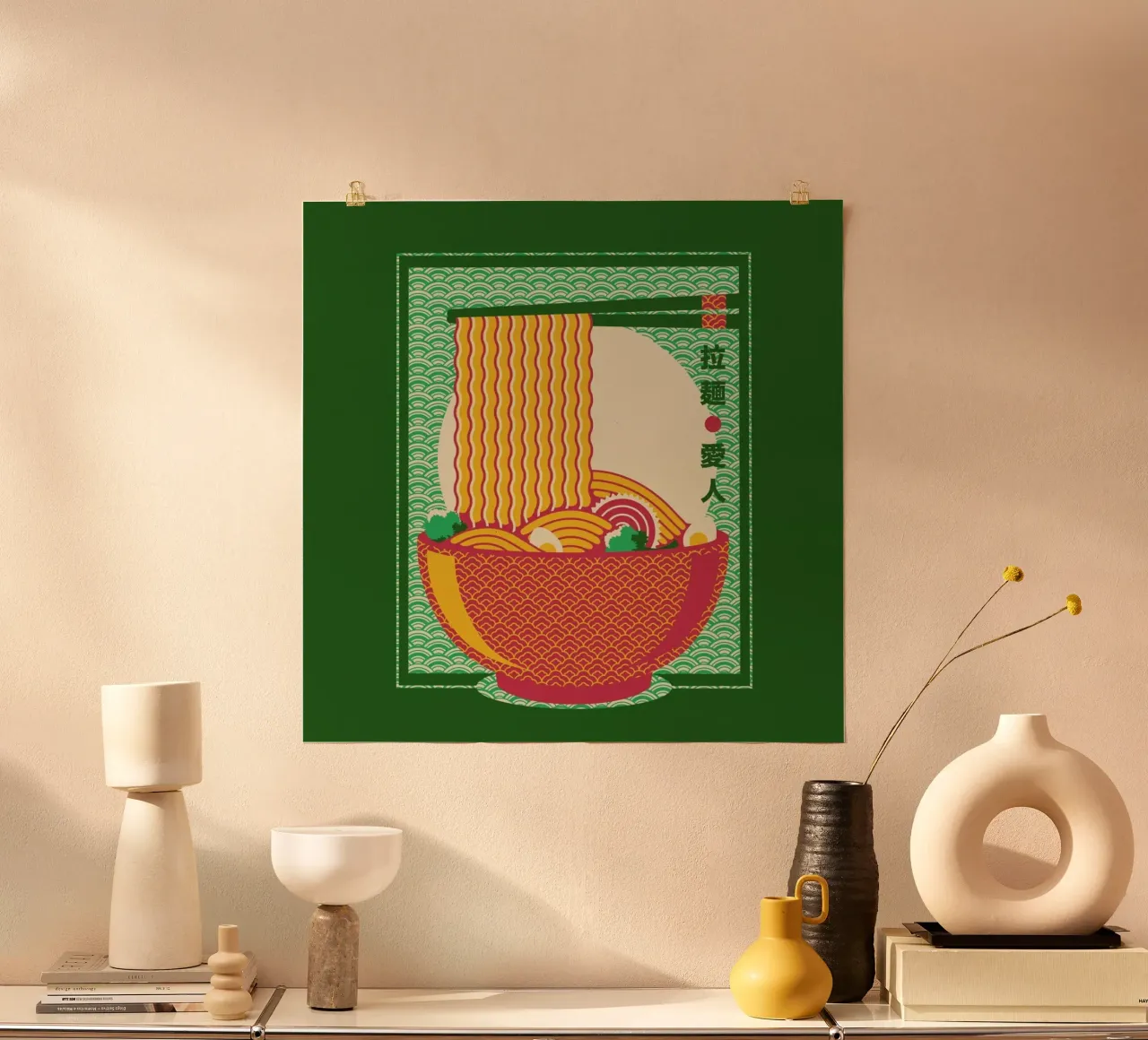 Minimalismo Tagliatelle Ramen Modello tradizionale giapponese poster con telaio in plastica da Tobe Fonseca