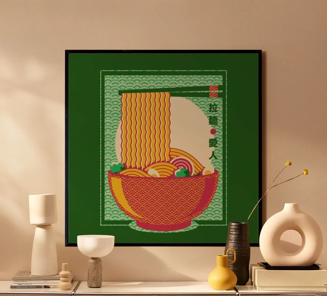 Minimalismo Tagliatelle Ramen Modello tradizionale giapponese poster con telaio in plastica da Tobe Fonseca