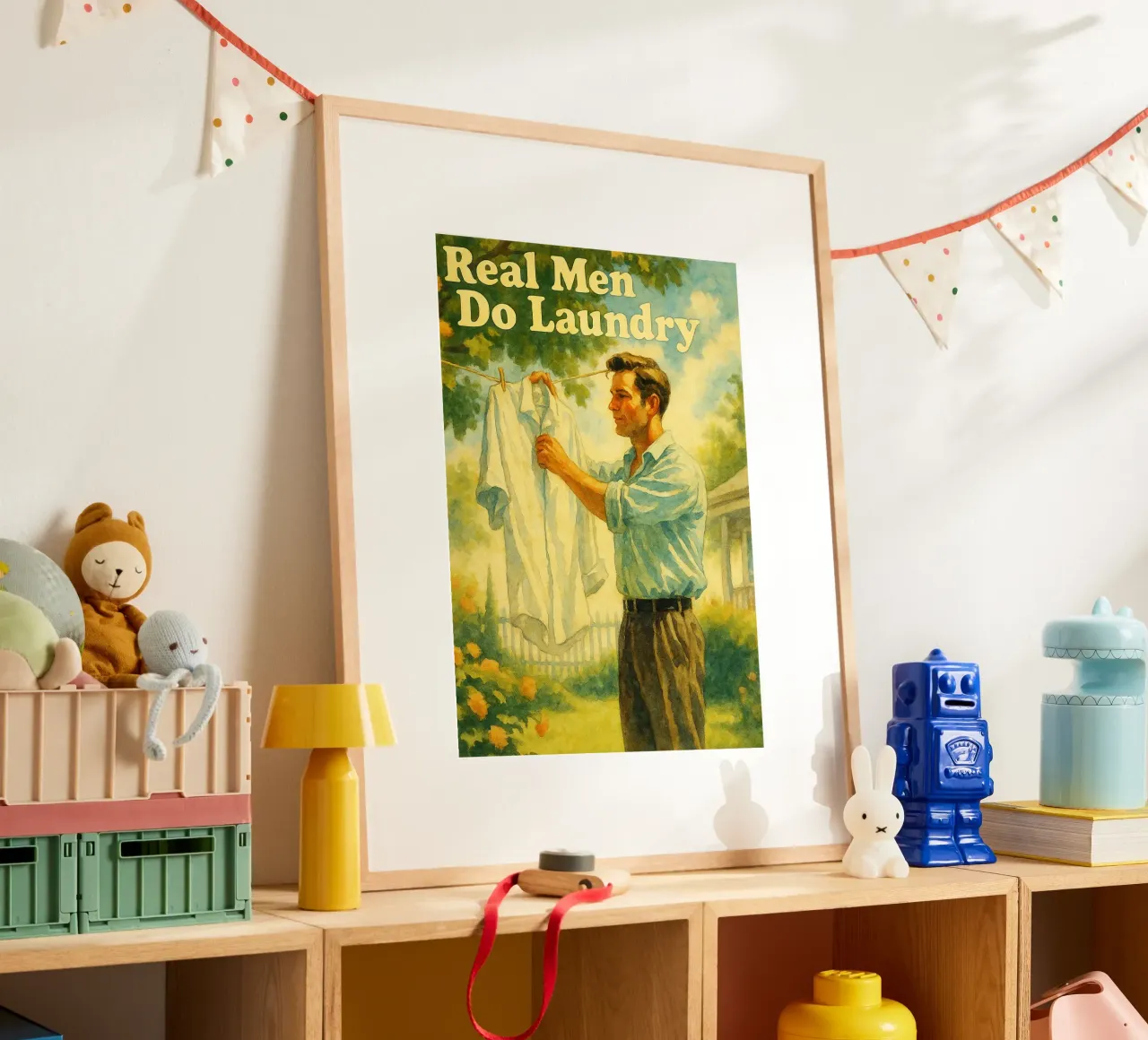 I veri uomini fanno il bucato Quadro classico retrò poster con telaio in alluminio da pakazi