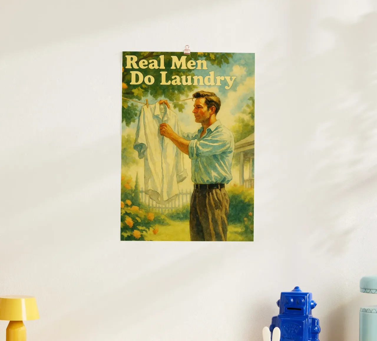 I veri uomini fanno il bucato Quadro classico retrò poster con telaio in alluminio da pakazi
