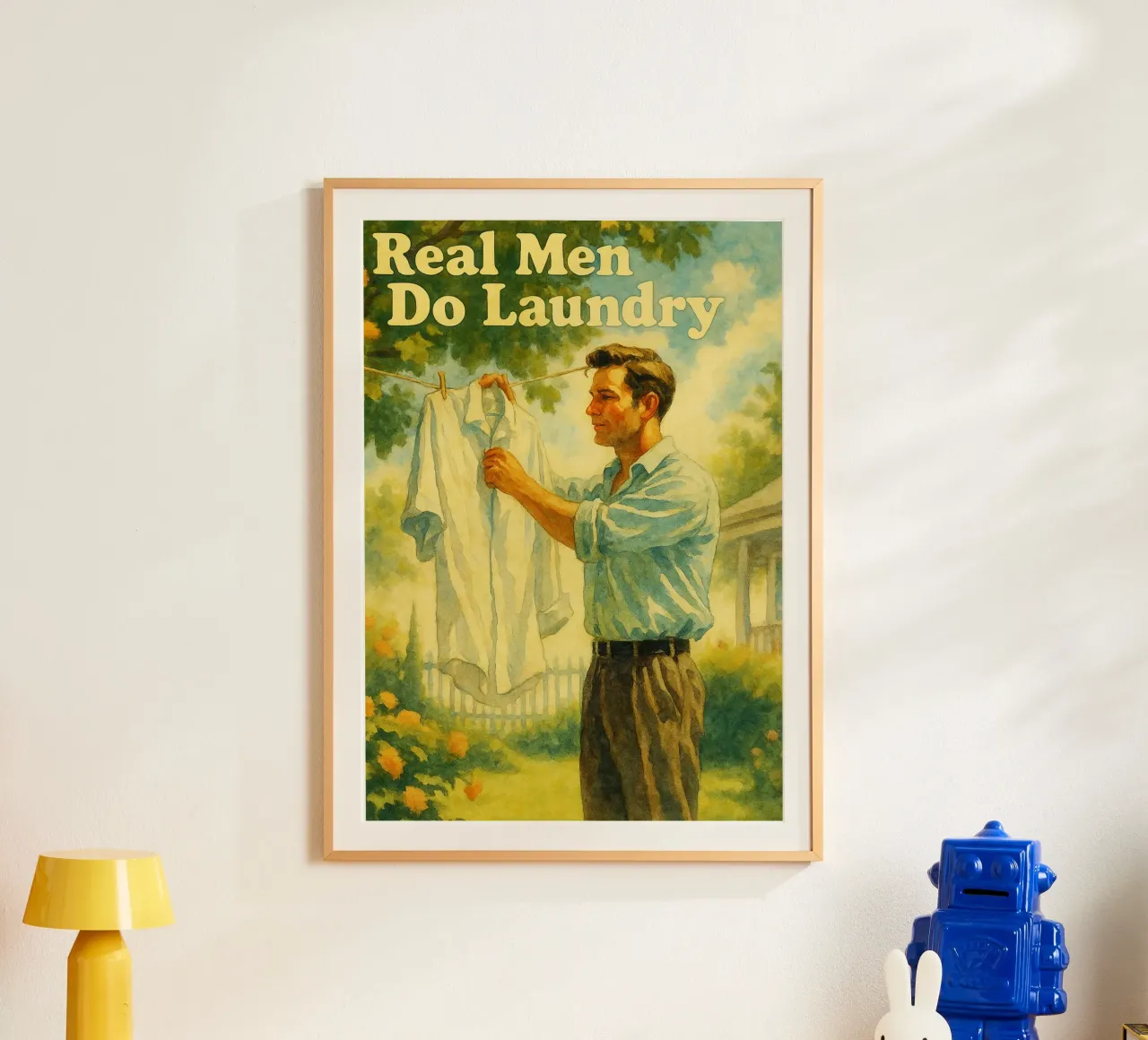 I veri uomini fanno il bucato Quadro classico retrò poster con telaio in alluminio da pakazi