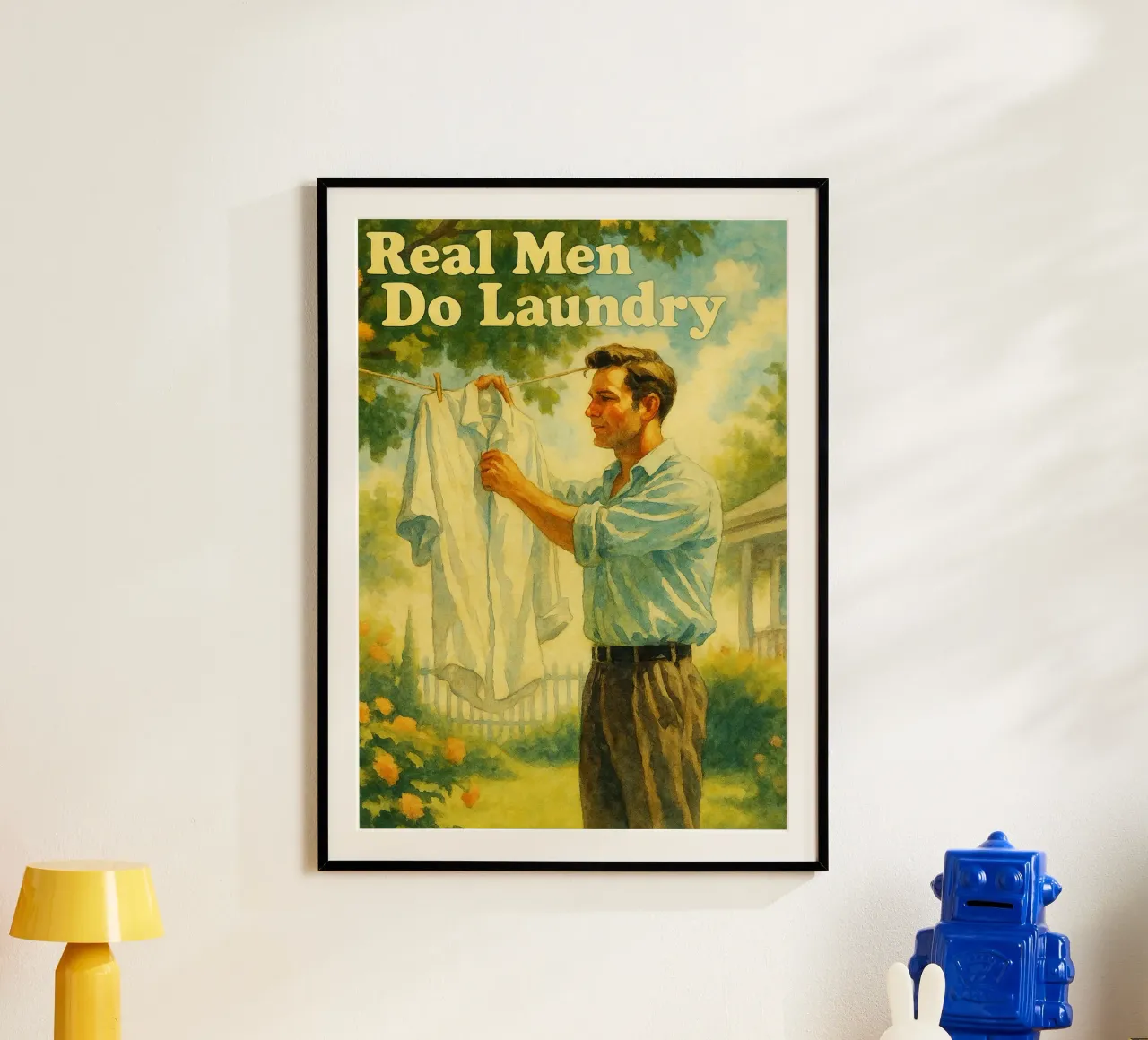 I veri uomini fanno il bucato Quadro classico retrò poster con telaio in alluminio da pakazi