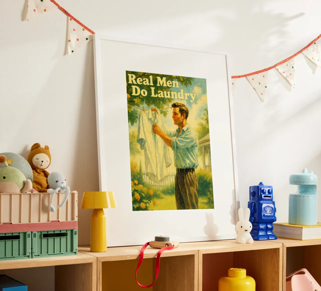 I veri uomini fanno il bucato Quadro classico retrò poster con telaio in alluminio da pakazi