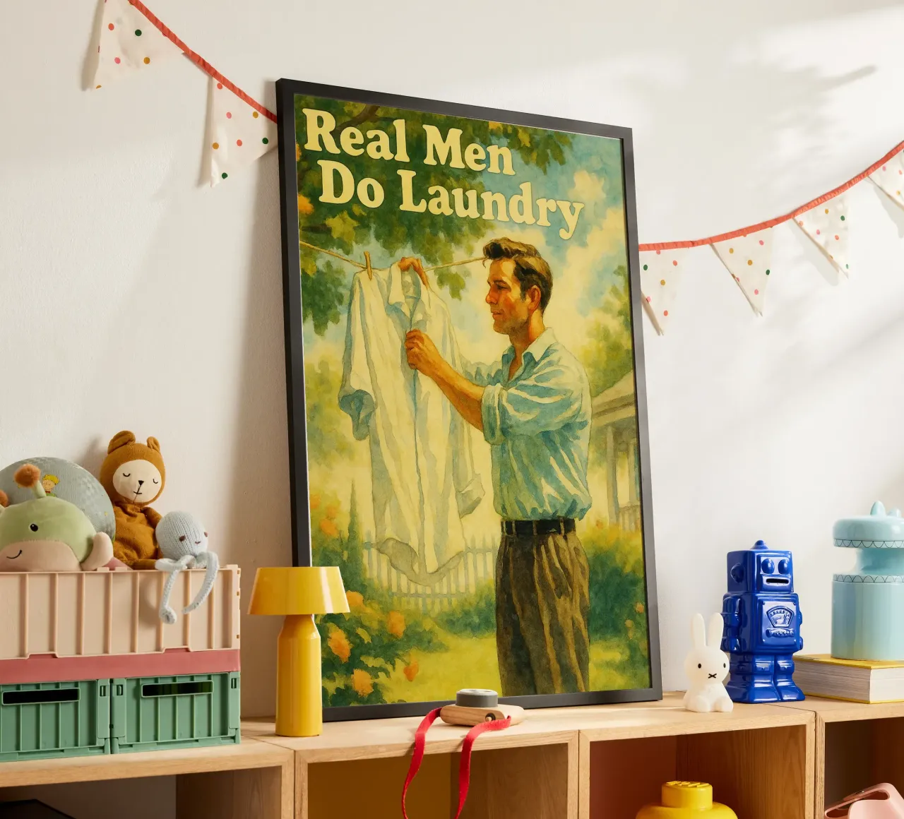 I veri uomini fanno il bucato Quadro classico retrò poster con telaio in alluminio da pakazi