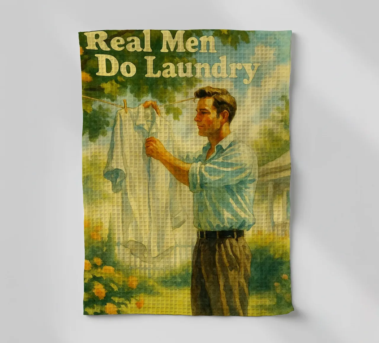les vrais hommes font la lessive peinture classique retro torchon de pakazi