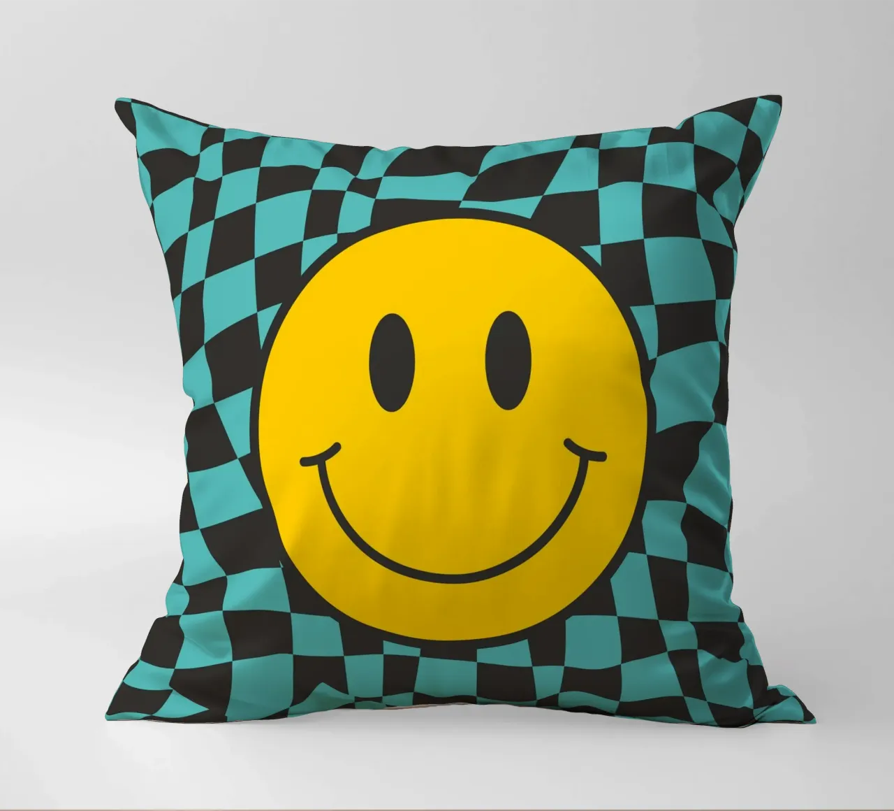 Smiley and wavy checker decorative cushion by Little Dean